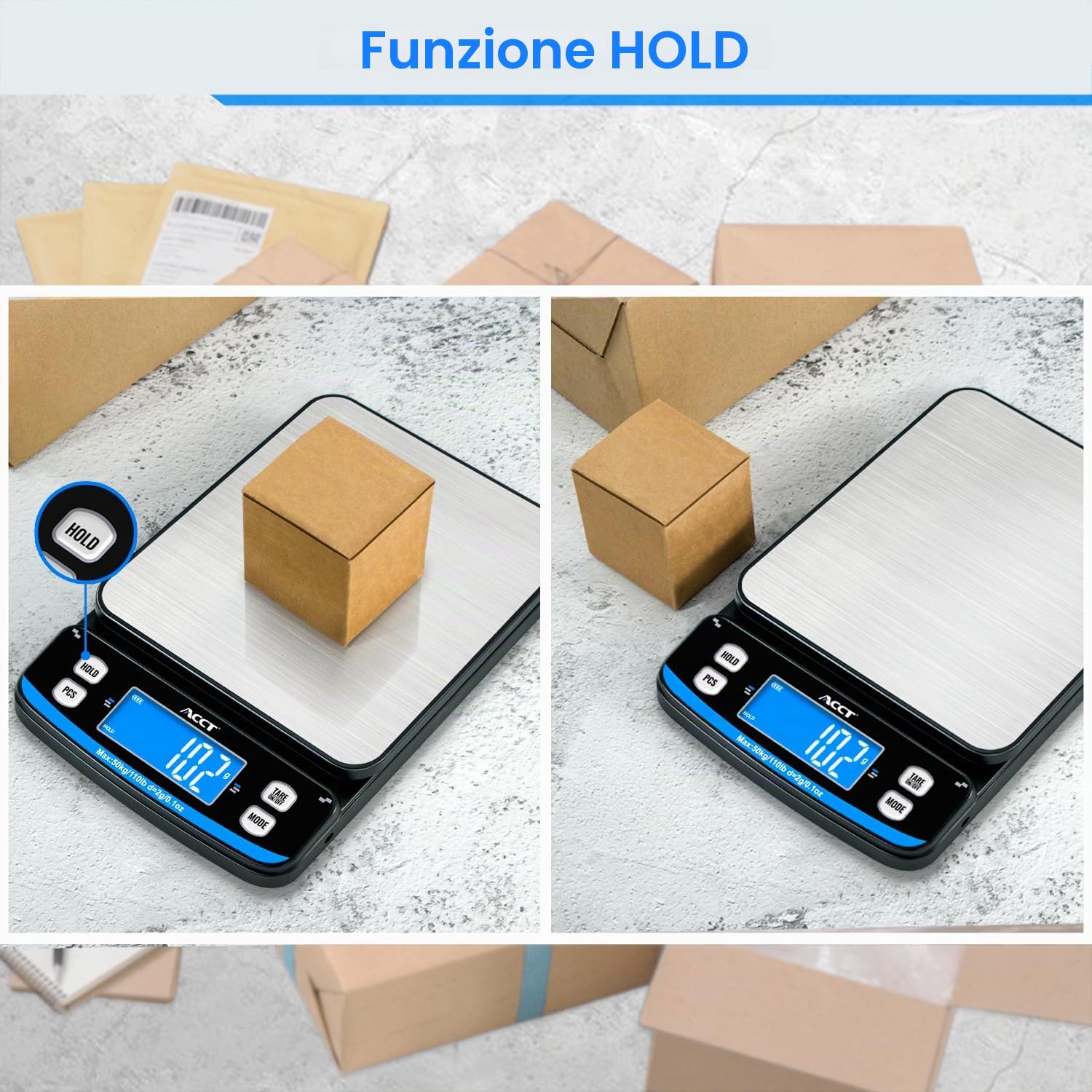 110lb Postal Scale - Bilancia per spedizioni ad alta precisione con funzioni di tara, conteggio e mantenimento, 5 unità, perfetta per spedizioni postali, pacchi e lettere, con nastro adesivo