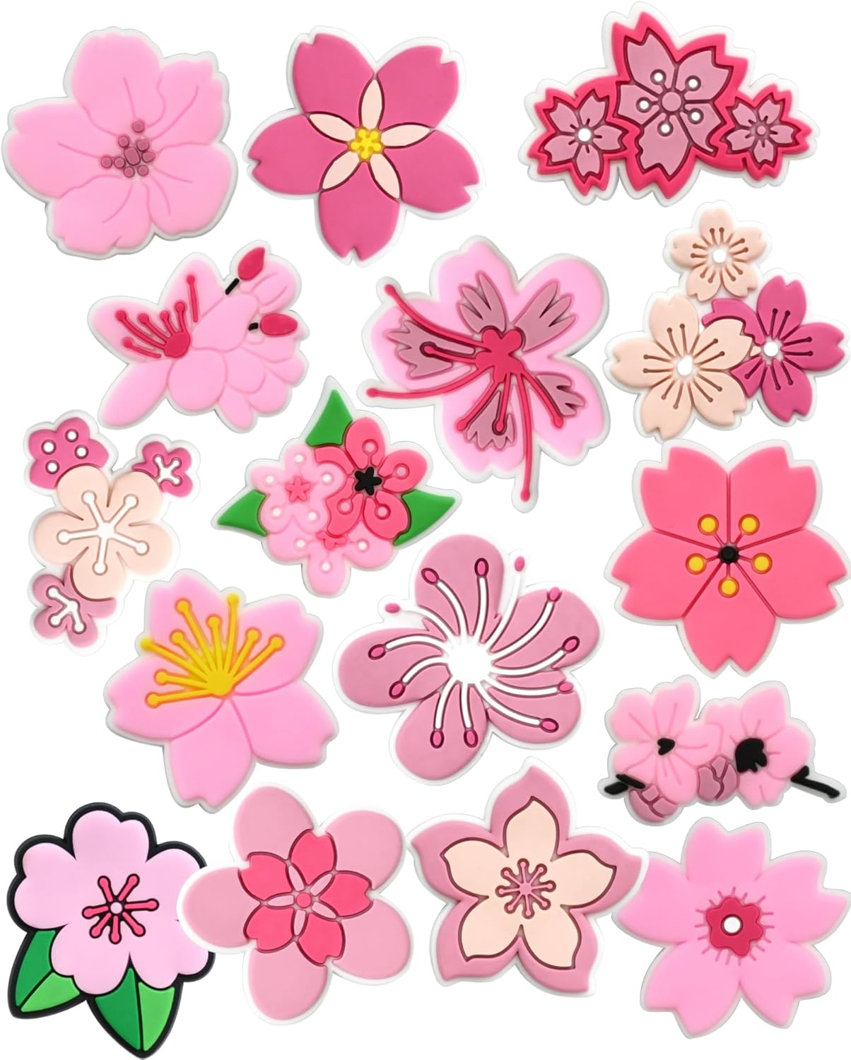 16pcs Pink Flowers Shoe Decoration Charms, ABS DIY Decorations for Clogs, Sandals, Craft Accessories for Party and Dance