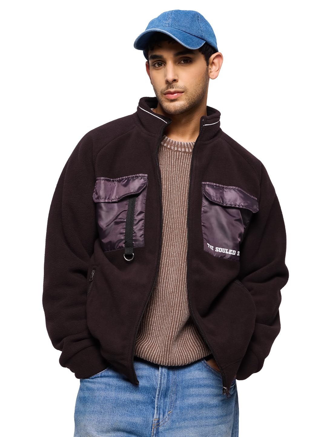 the souled store Utility Jacket: Plum Men and Boys Long Sleeves Stand Collar Zipper Front Polyester Oversized Jackets-picture-17
