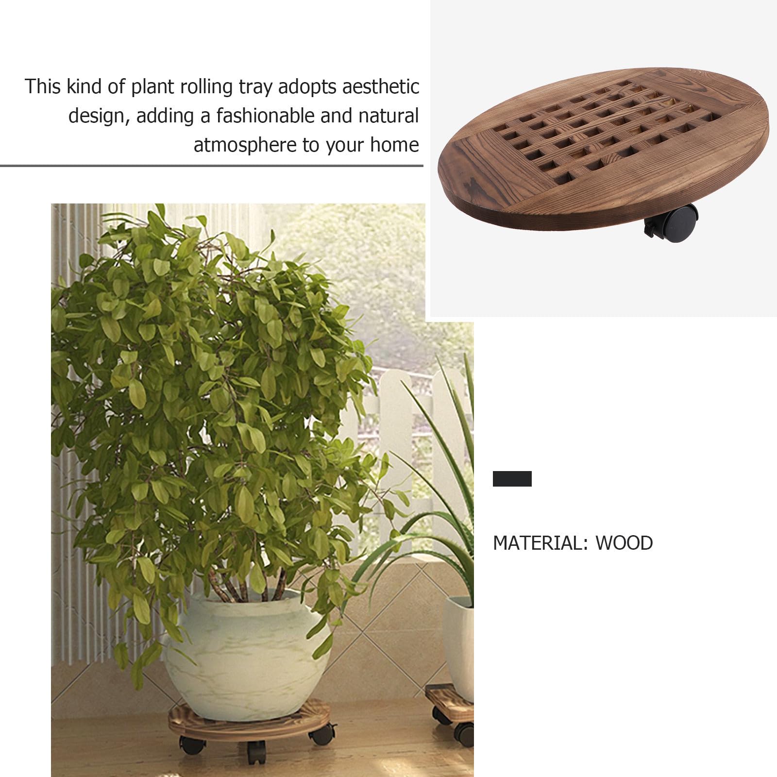 Uonlytech Vassoio Rotondo in Legno per Vaso e Fiori, Robusto e Decorativo