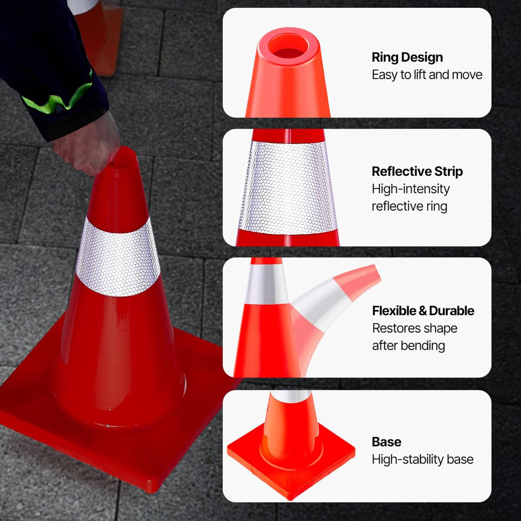 Cônes de Sécurité Orange en PVC,Cônes de Signalisation avec Base Lestée,Cônes Pliables Multi-usages,Cônes de Stationnement pour Chantiers et Parkings(Size:67x33x33m,Color:2pack)