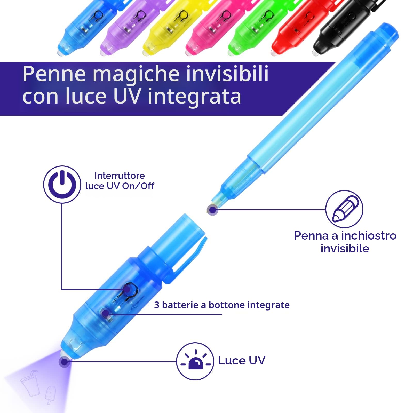 DazSpirit 36 PCS Penna Inchiostro Invisibile con Simpatiche Carte Animali e Sacchetti Regalo, Penna Invisibile con Luce Gadget Compleanno Bambini, Inchiostro Magiche per Scrivere Messaggi Segreti