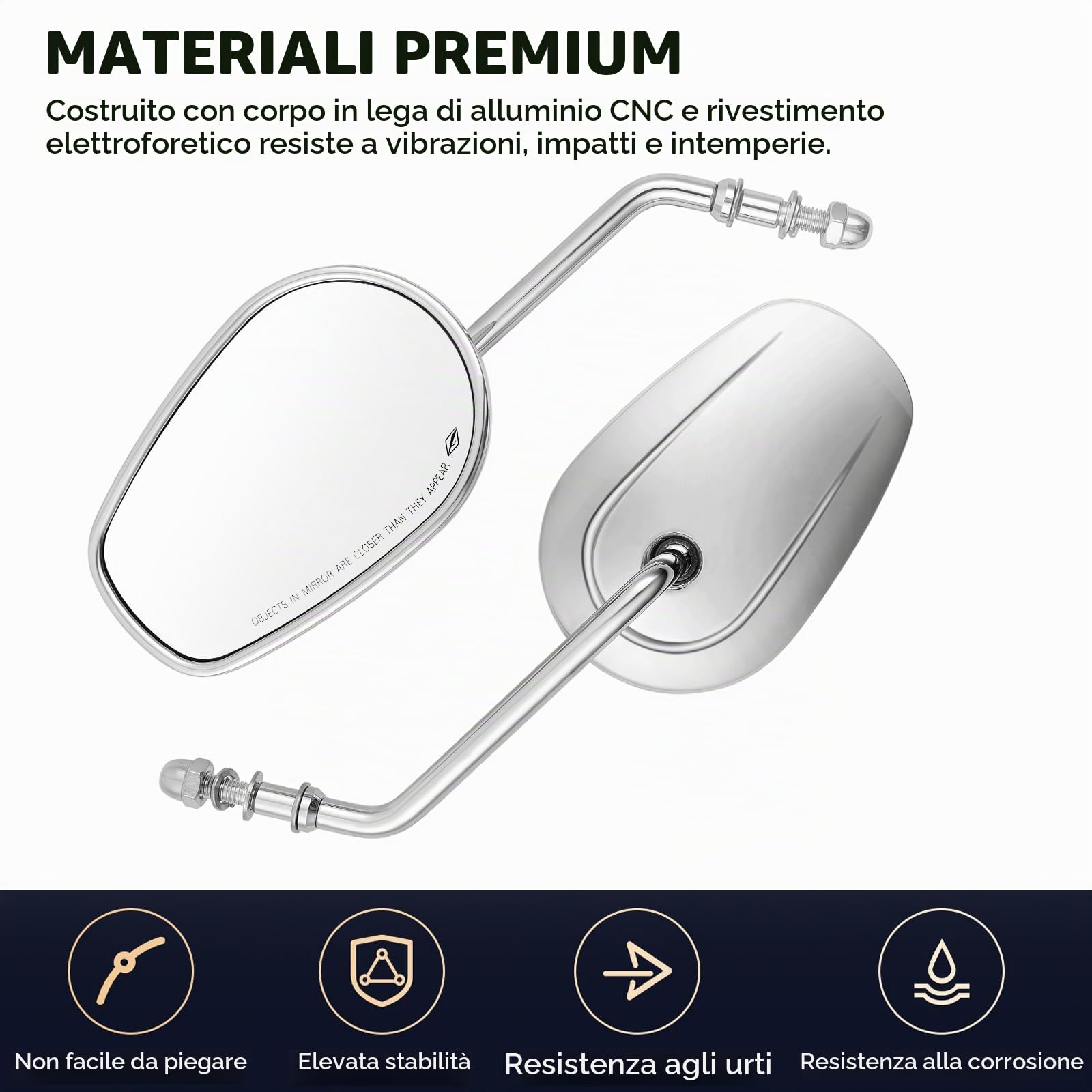 DREAMIZER Specchietti Retrovisori per Moto M8 8 mm Cromo Specchietti Sportster a Stelo Lungo Compatibile con Harley Road King Street Electra Glide Dyna Softail Road Glide 1982-2025