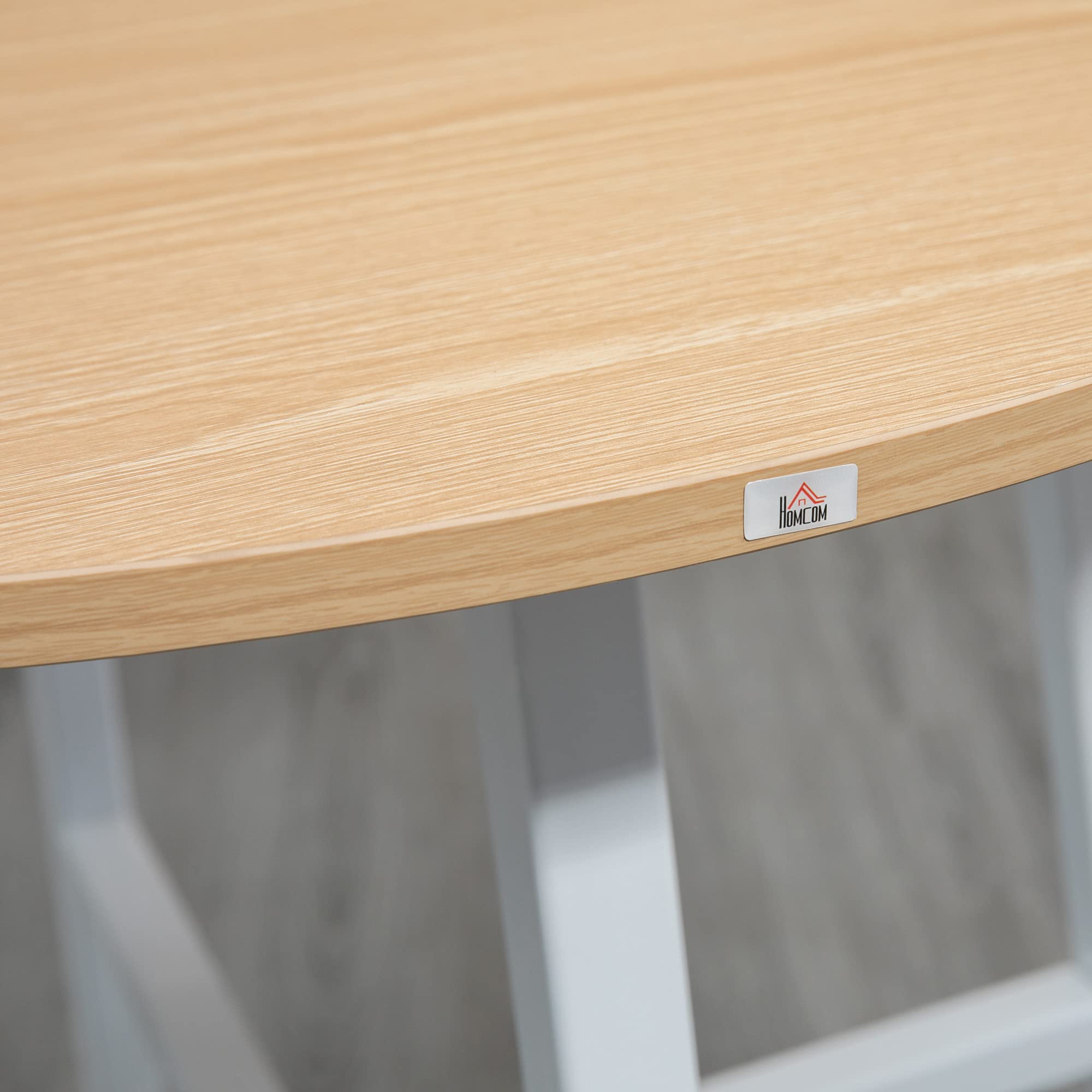HOMCOM Mesa de Comedor Redonda 4 Personas Ø80x76 cm Natural y Blanco | Mesa de Cocina, Patas de Acero, Salón, Oficina