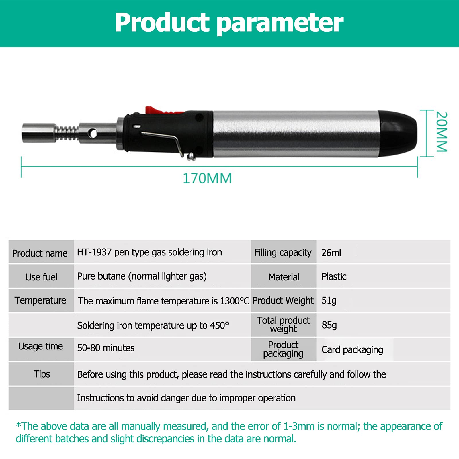 Vobor 3 en 1 Soldador de gas butano Kit de pluma de soldador Temperatura portátil Herramienta de soplete de soldadura ajustable