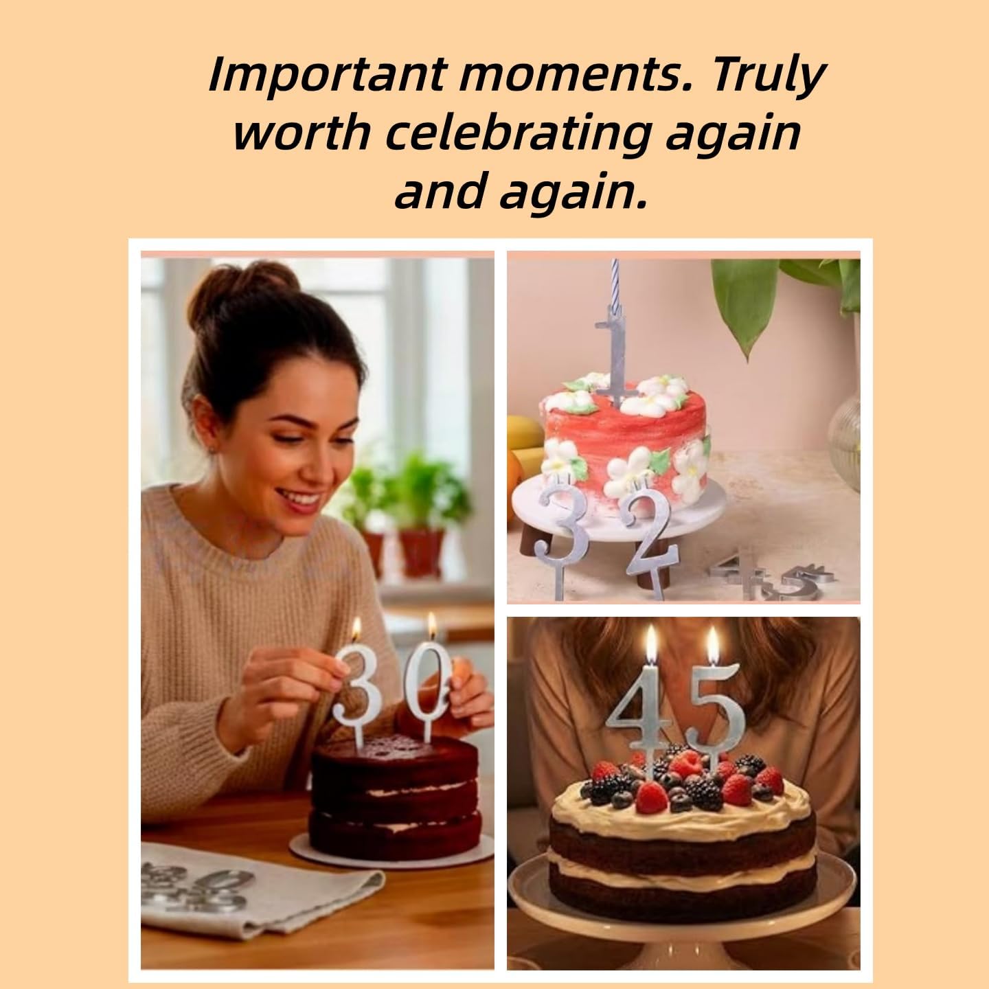 Silver Number Candle Holder for Cake, Reusable Birthday Candle Holders, Set of 2