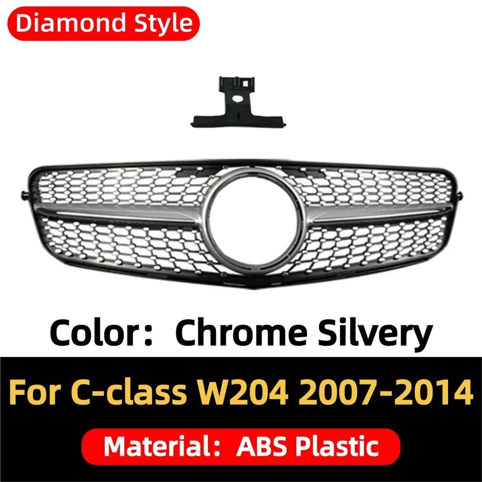 Przedni zderzak Grill Grill Tuning pasuje do Mercedes Benz C Klasa W204 2007-2014 C180 C200 C250 C300 AMG GT Diamond Style osłona chłodnicy(Diamond Silvery)