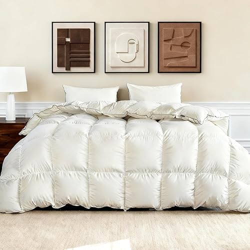 Miniatura 9 de Edredón tamaño Queen, edredón de plumón de ganso blanco, relleno de edredón de algodón, ultra suave, transpirable, para todas las estaciones,