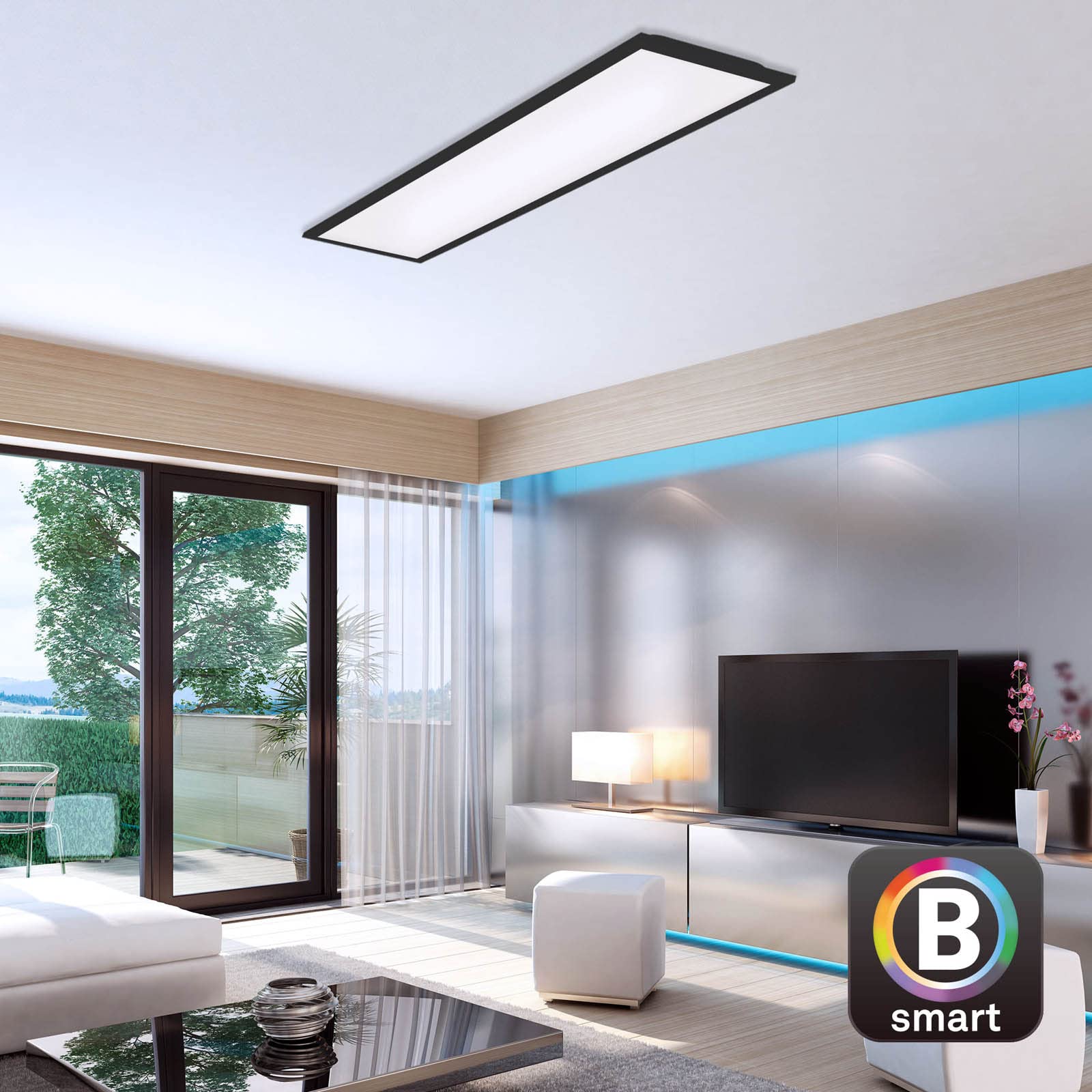 BRILONER - LED Deckenlampe flach Smart Home, funktioniert mit Alexa, einstellbar von warmweiß bis kaltweiß, Lampe, Deckenleuchte, LED Panel, Wohnzimmerlampe, 100x25x6,6 cm, Schwarz