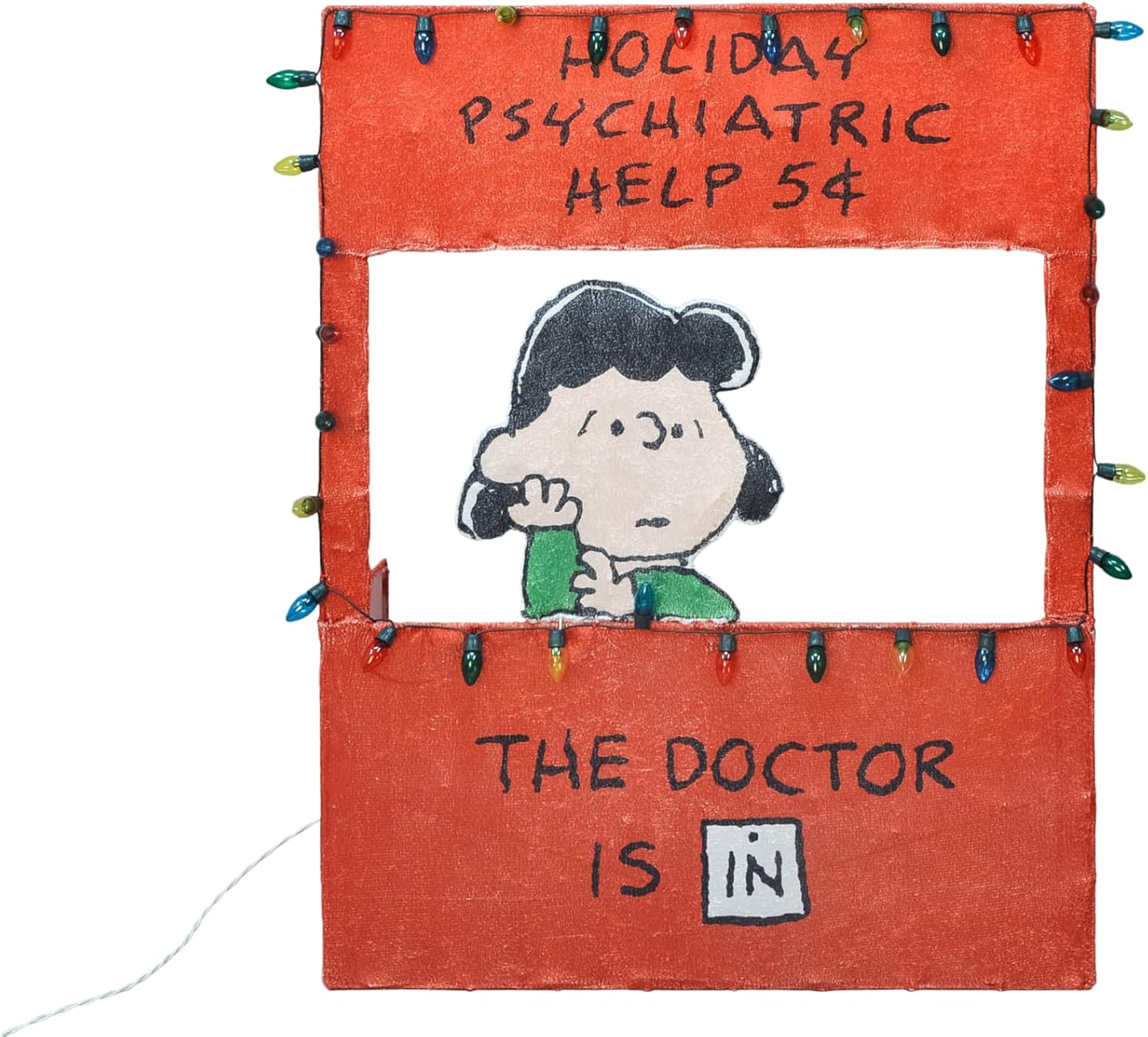 Peanuts 2 Dimensional Holiday Christmas Lighted LED Outdoor DÉCOR 42IN Tall Lucy Holiday Help Booth