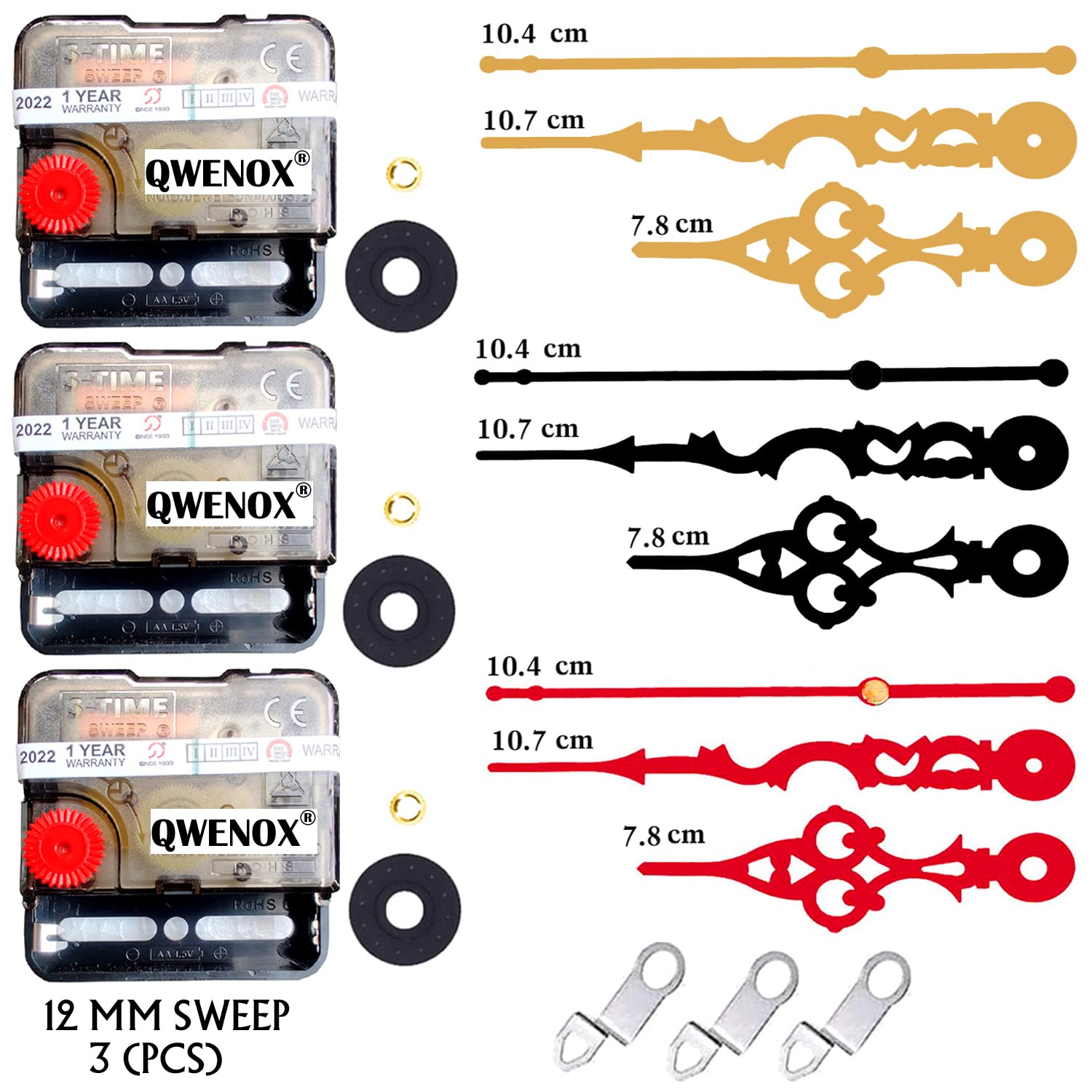 QWENOX Plastic A Product Of Sonam Sweep & Silent Movement Machine For Analog Wall Clock (Made In India 100%) (5 Maroon,Black,Gold)