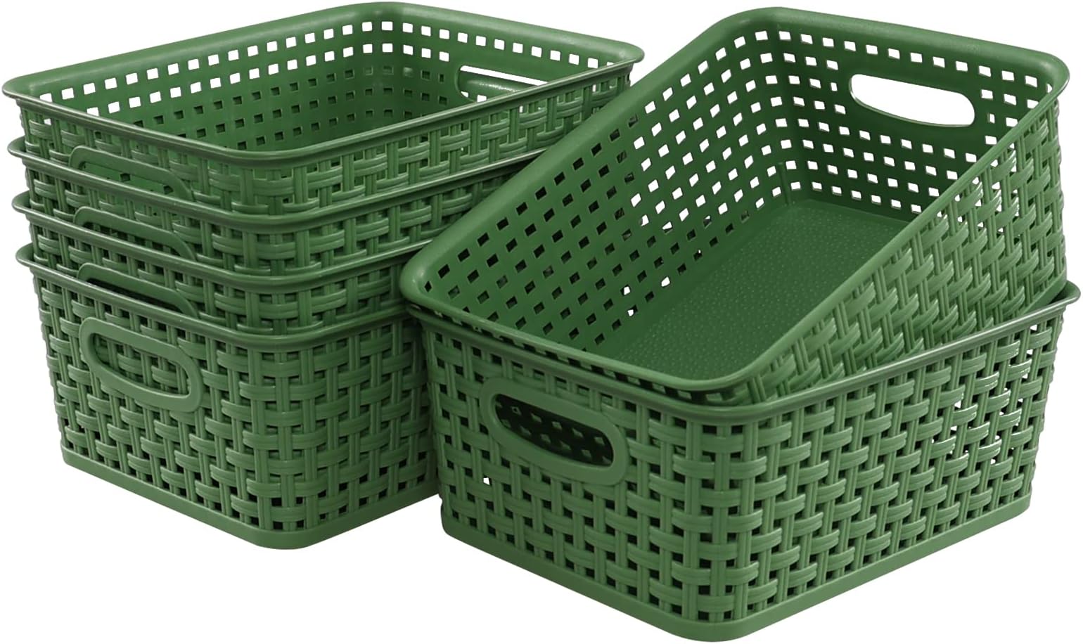 Woven Plastic Storage Basket, 10.03" x 7.55" x 4.09", Set of 6, Green