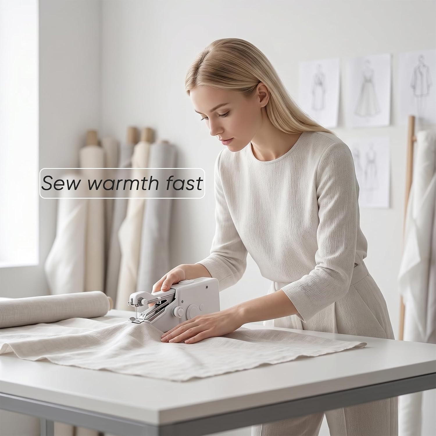 Handheld Sewing machine with Wooden Storage Box
