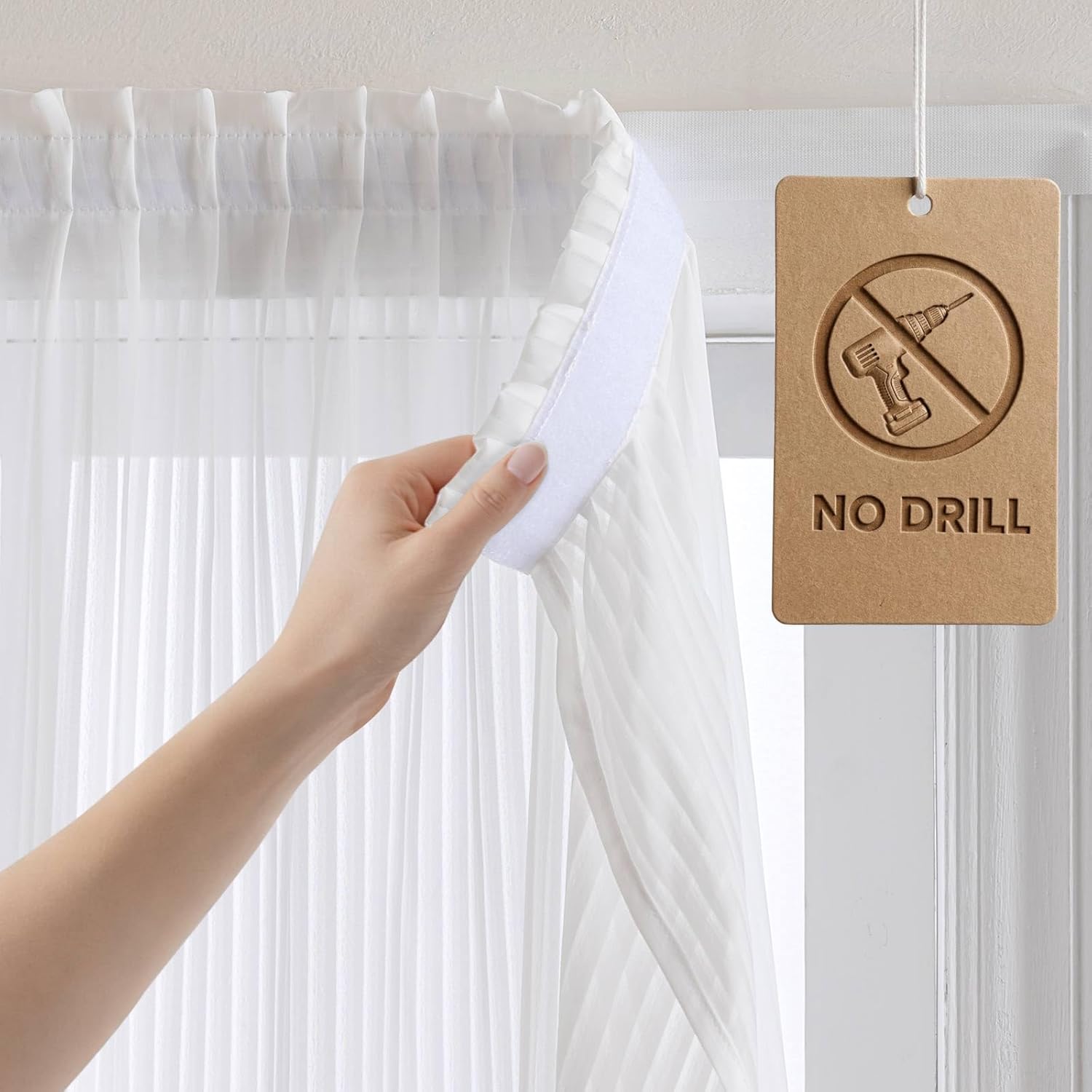 Jilron Self Adhesive Curtains Easy Install Sheer Window Curtains, Light Filtering Privacy Window Screen, No Drilling for Rental Apartment-White(W 39*L 63in)