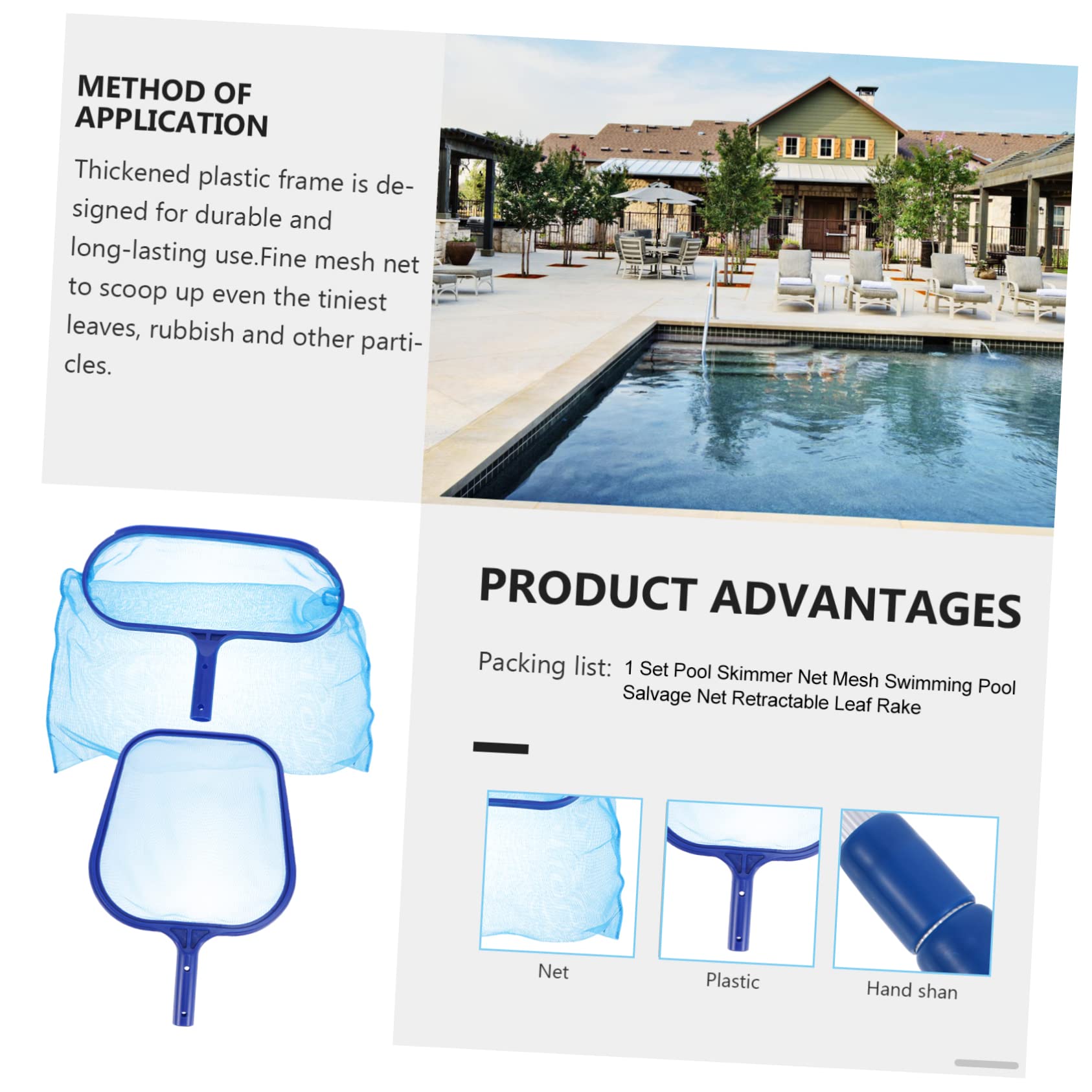 Toyvian Épuisette de Piscine Télescopique pour Ramassage de Filet de Récupération avec Maille Fine Râteau pour Piscine et Bassin