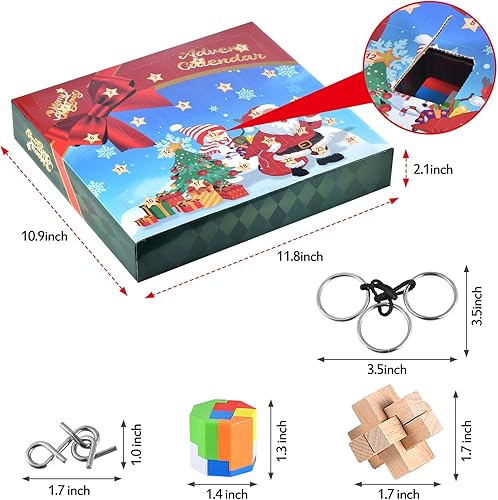 Miniatura 4 de Calendario de Adviento 2023, calendario de cuenta regresiva de Navidad, caja de regalo con 24 rompecabezas de acertijos, calendario de Adviento 2023