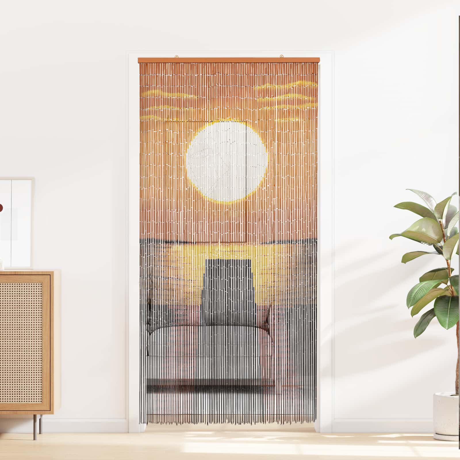 Rideau de porte anti-insectes pour terrasse et balcon en bambou multicolore