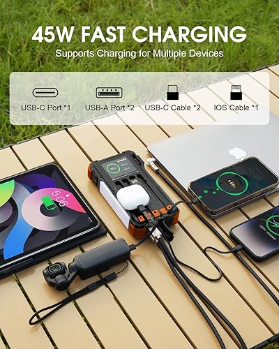 Miniatura 6 de W39S - Arrancador solar de batería de automóvil, 5000A pico 12V caja de salto portátil para motores de gasolina de hasta 10.0 L y 6.0 L diésel,