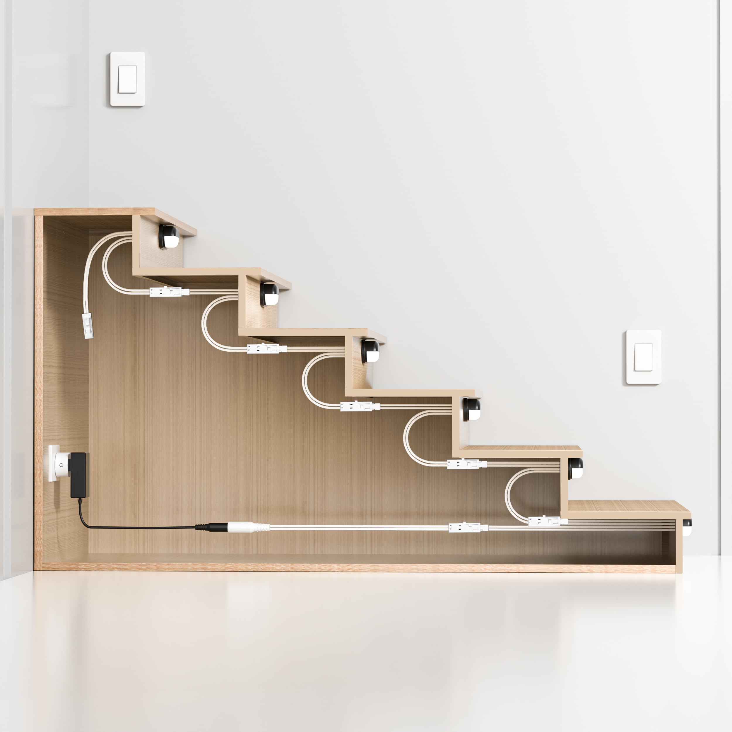 JOVXIAZ Stair Step LED Light Kit JOV-0816 for Indoor Stairs Lighting – Self-Powered Wireless Panel Switch Control (Warm White 3000K, 16 Stairs)