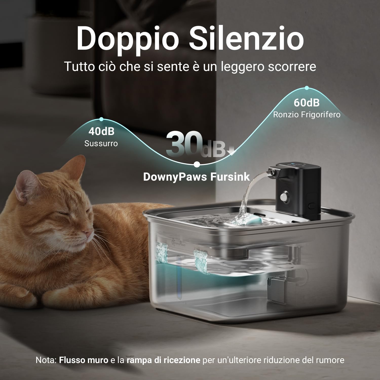 DownyPaws Fontanella per Gatti in Acciaio Senza Fili a Batteria, Fontana Gatto con Sensore di Movimento, 3L Fontanella Acqua Gatto e Lavabile in Lavastoviglie, Nero