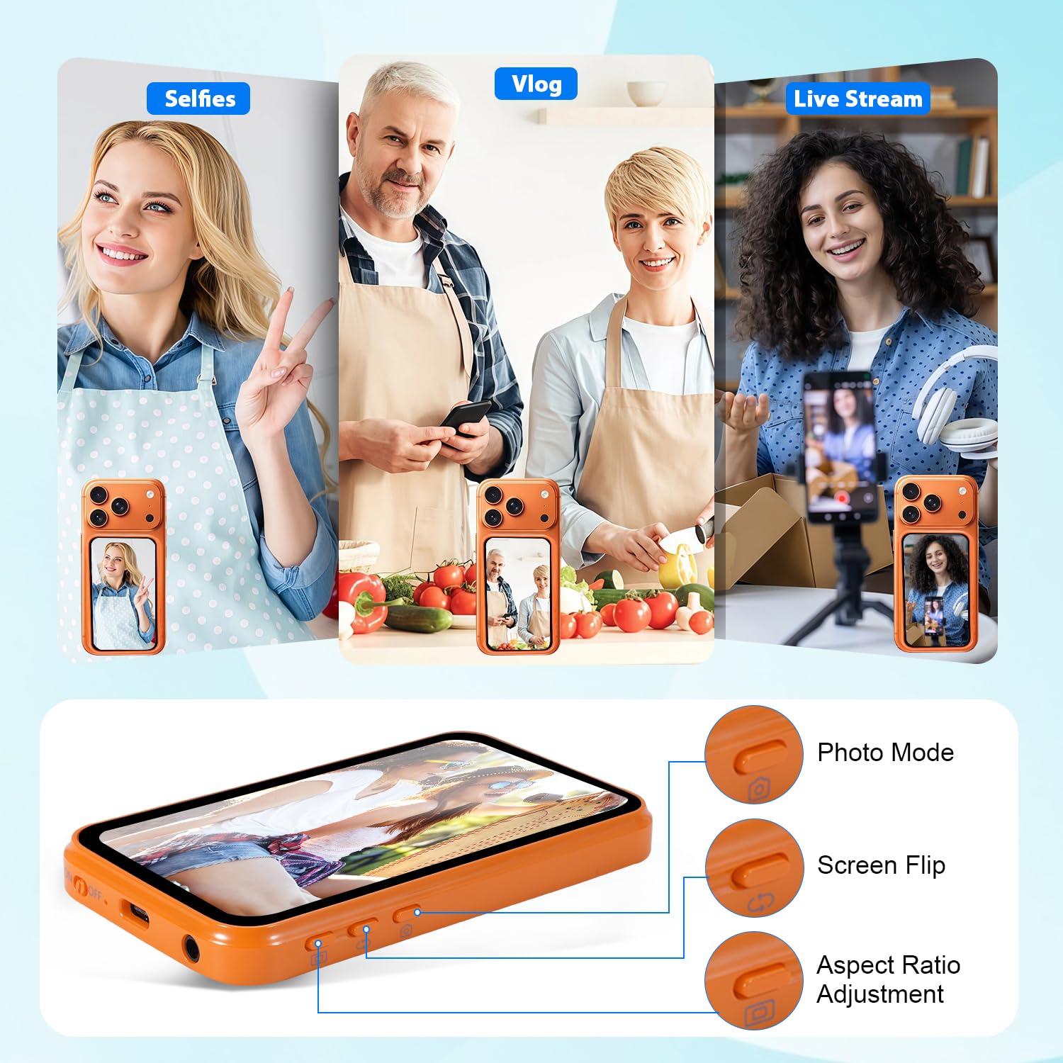 RUIZHI Handy Selfie Monitor, Magnetischer Vlog Bildschirm Selfie Monitor mit Lautsprecher, Große Reichweite, Smartphone Rückkamera für iPhone & Android, Kabellos