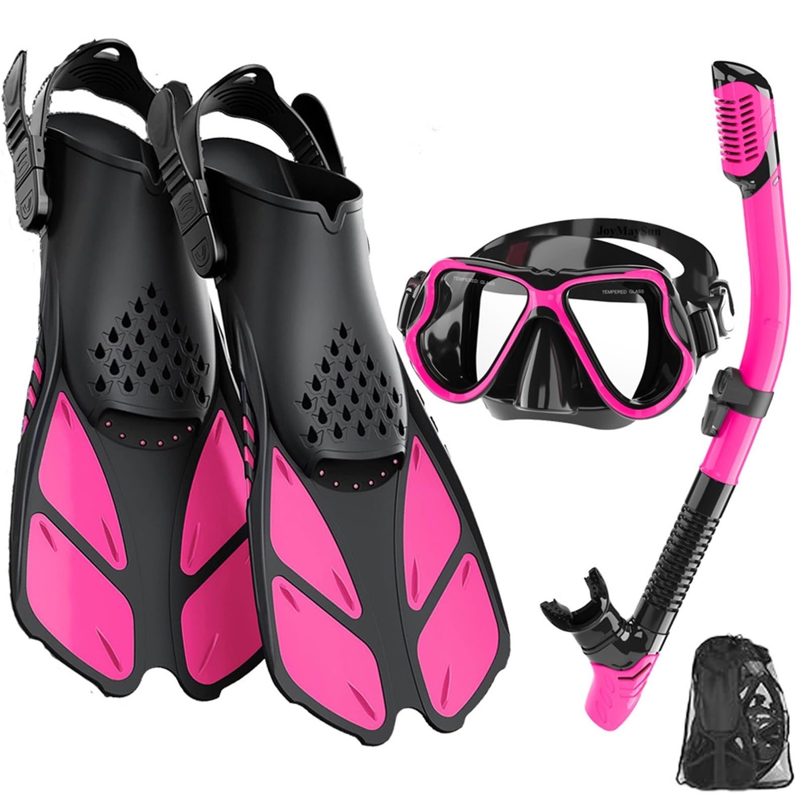 Maski do nurkowania Maska Maska Fin Snorkel Zestaw Sprzęt do nurkowania z panoramicznym widokiem Maska przeciwmgielna Trek Płetwy Dry Top Snorkel(BlackPink,S/M)