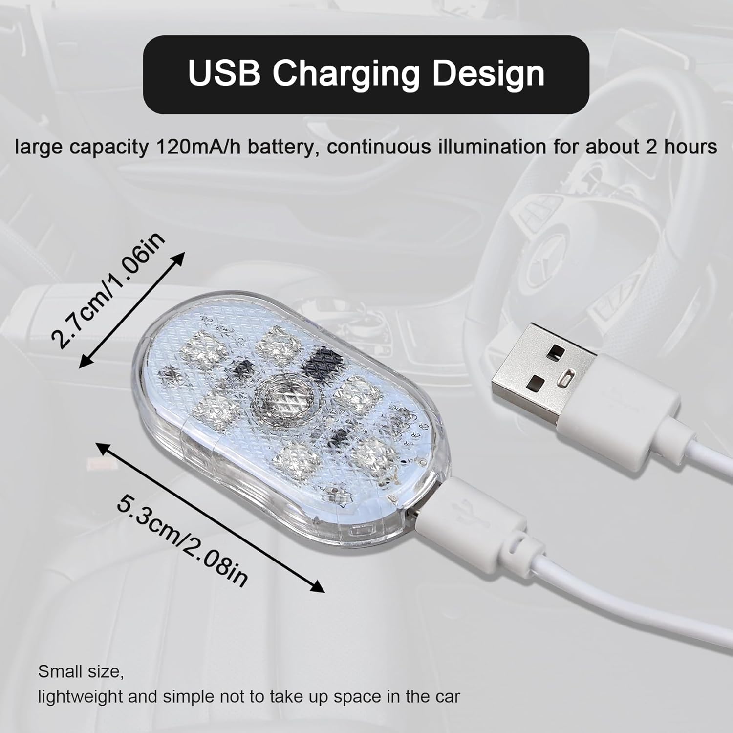 2 Pcs Car Led Interior Lights, 7 Colors Footwell Lights for Cars Interior Ambient Lighting USB Rechargeable Wireless Touch Car Light for Boot, Doors, Armrest Boxes, Sitting Areas