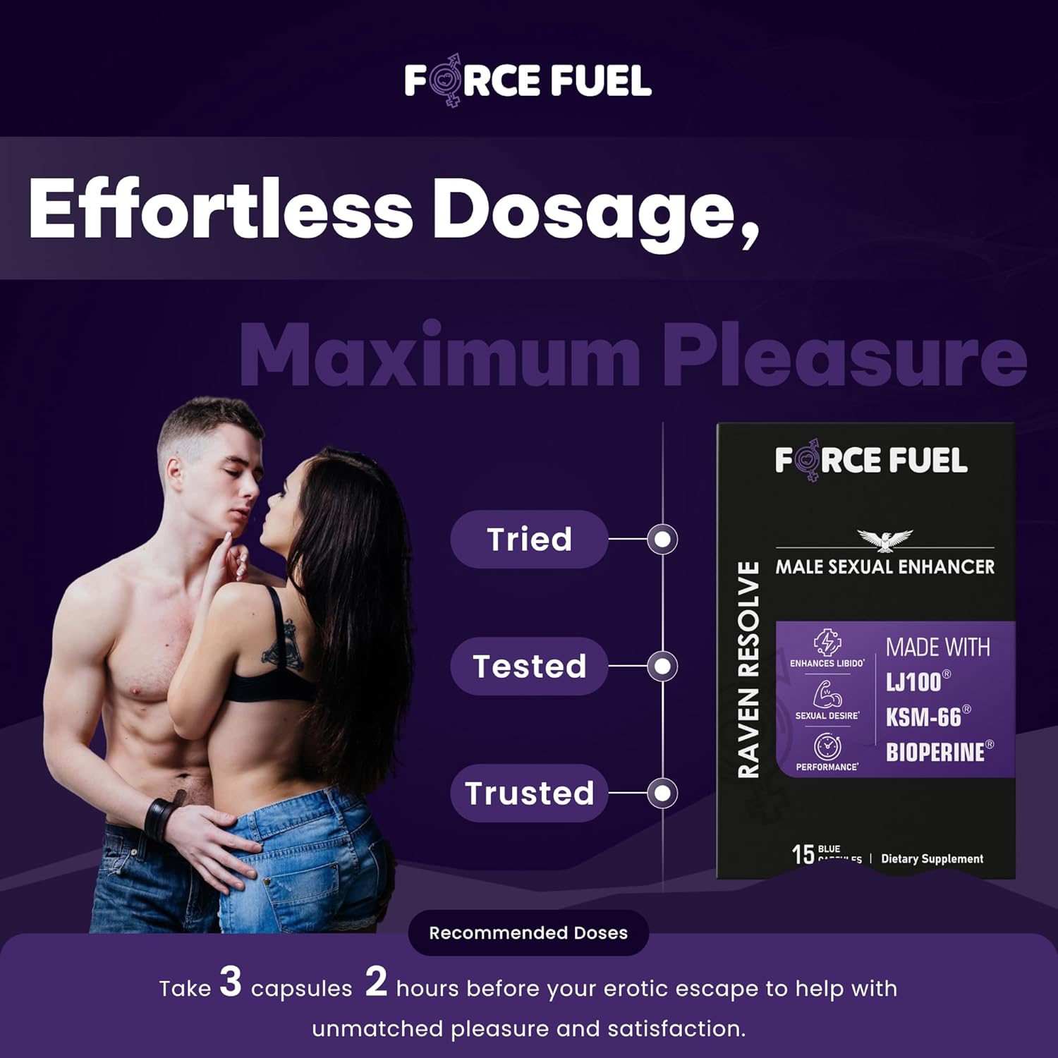 Sex Pills for Men – Last Longer in Bed and Enhance Erection Sensitivity – Includes Lab-Tested LJ100 Tongkat Ali, KSM-66 Ashwagandha & Bioperine – 15 Capsules for Men Aged 20-60 – Raven Resolve