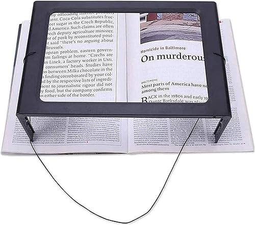 Magnifier 3X Rectangular A4 Full-Page Reading Magnifier, Hands-Free Large Hanging Folding Magnifying Glass with 4 LED Light, Perfect Reading Aid for