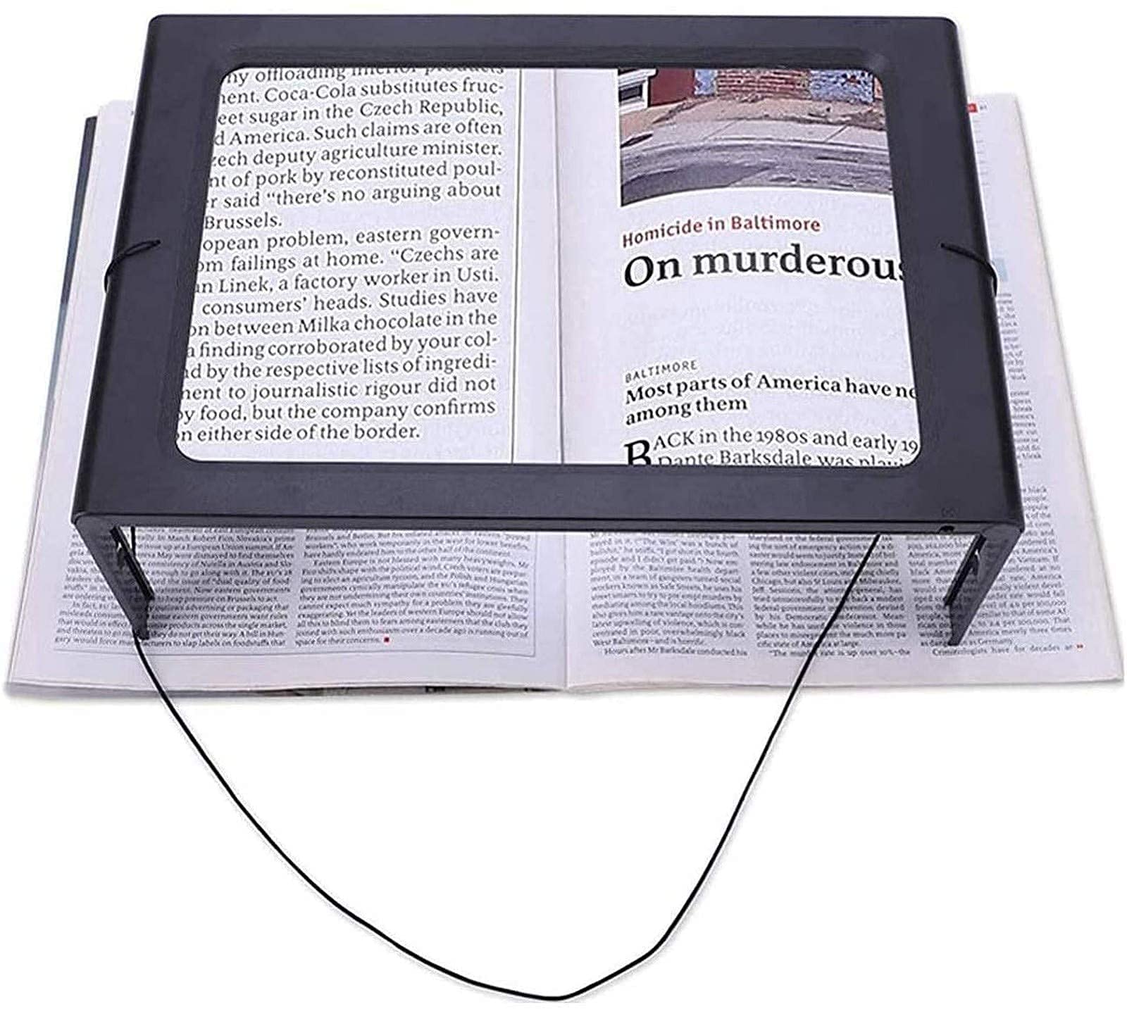 Lupa de Lectura Rectangular A4 de 3 aumentos para página Completa, con Manos Libres, Plegable y Grande, con 4 Luces LED, Ideal para Personas Mayores.