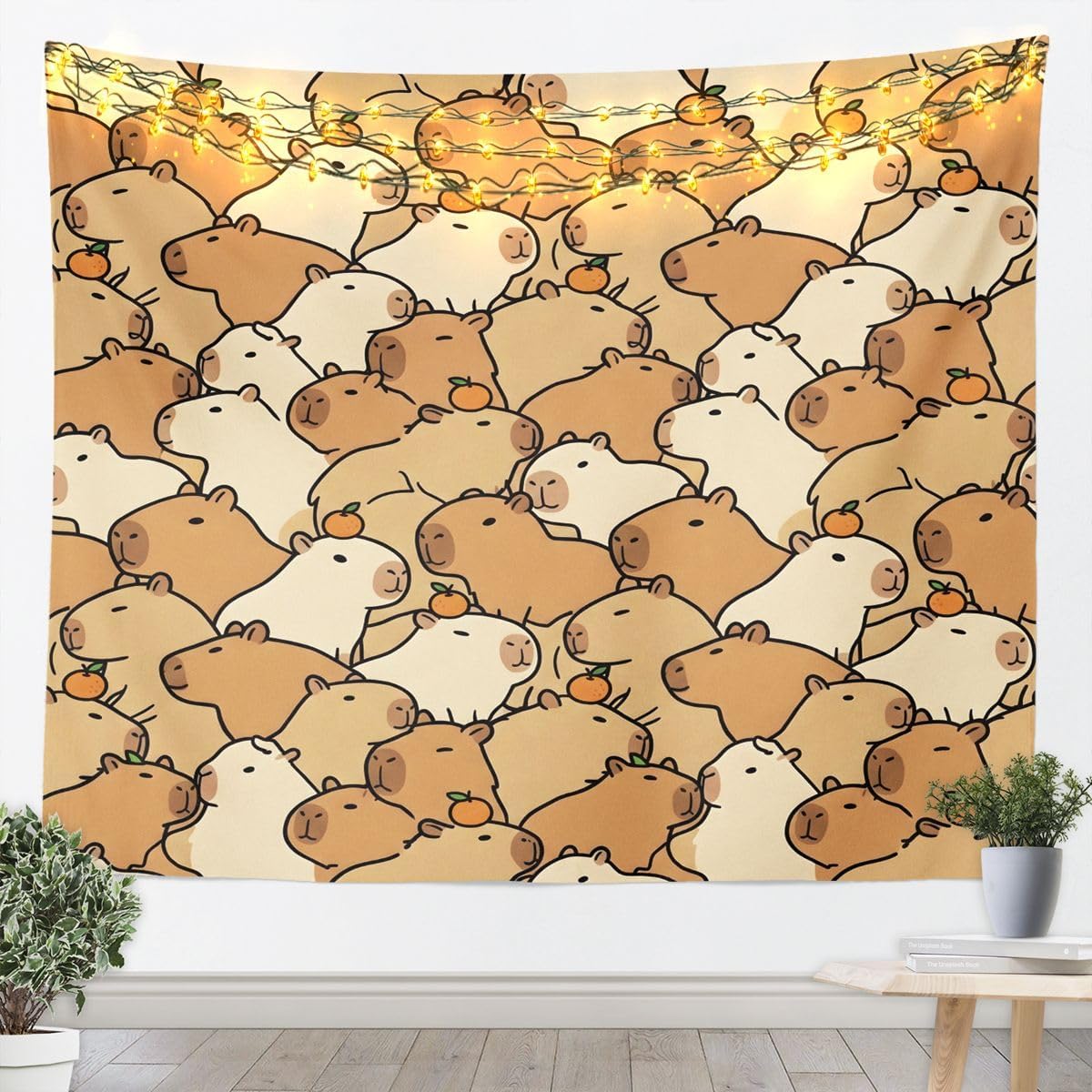 Feelyou Capybara Tapestry Cute Cartoon Pattern Wall Art for Living Room Bedroom Funny Animal Theme Wall Hanging Blanket Lovely Pet Home Decor Medium 59"x59" Nature Theme image 4