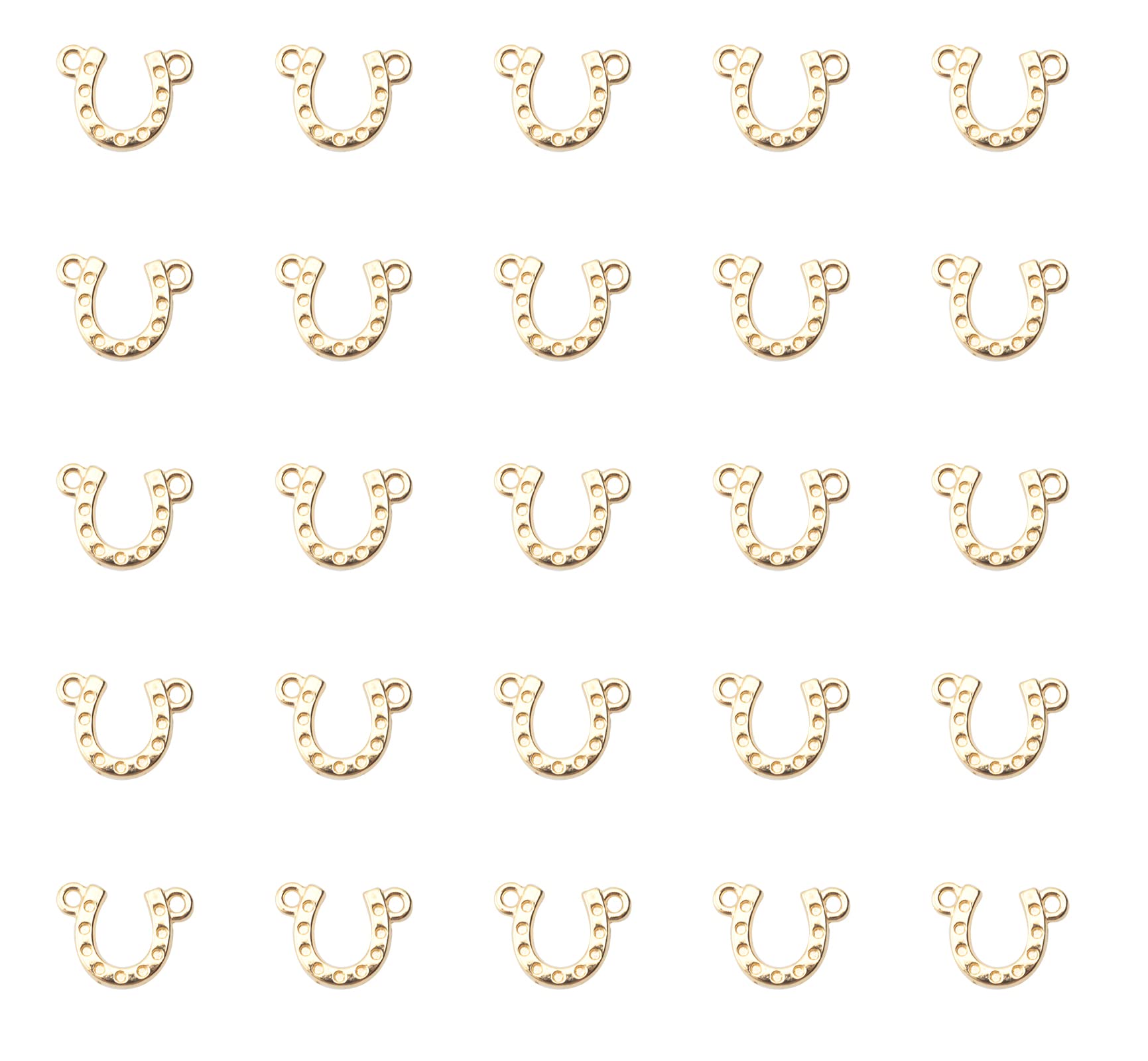 Ruwado 50 Pcs Horseshoe Charms with 2 Hole Metal Mini Vintage Pendants for Jewelry Making Finding Kit DIY Crafting Necklace Bracelet Key Chain Ring Supplies Accessories (Gold)