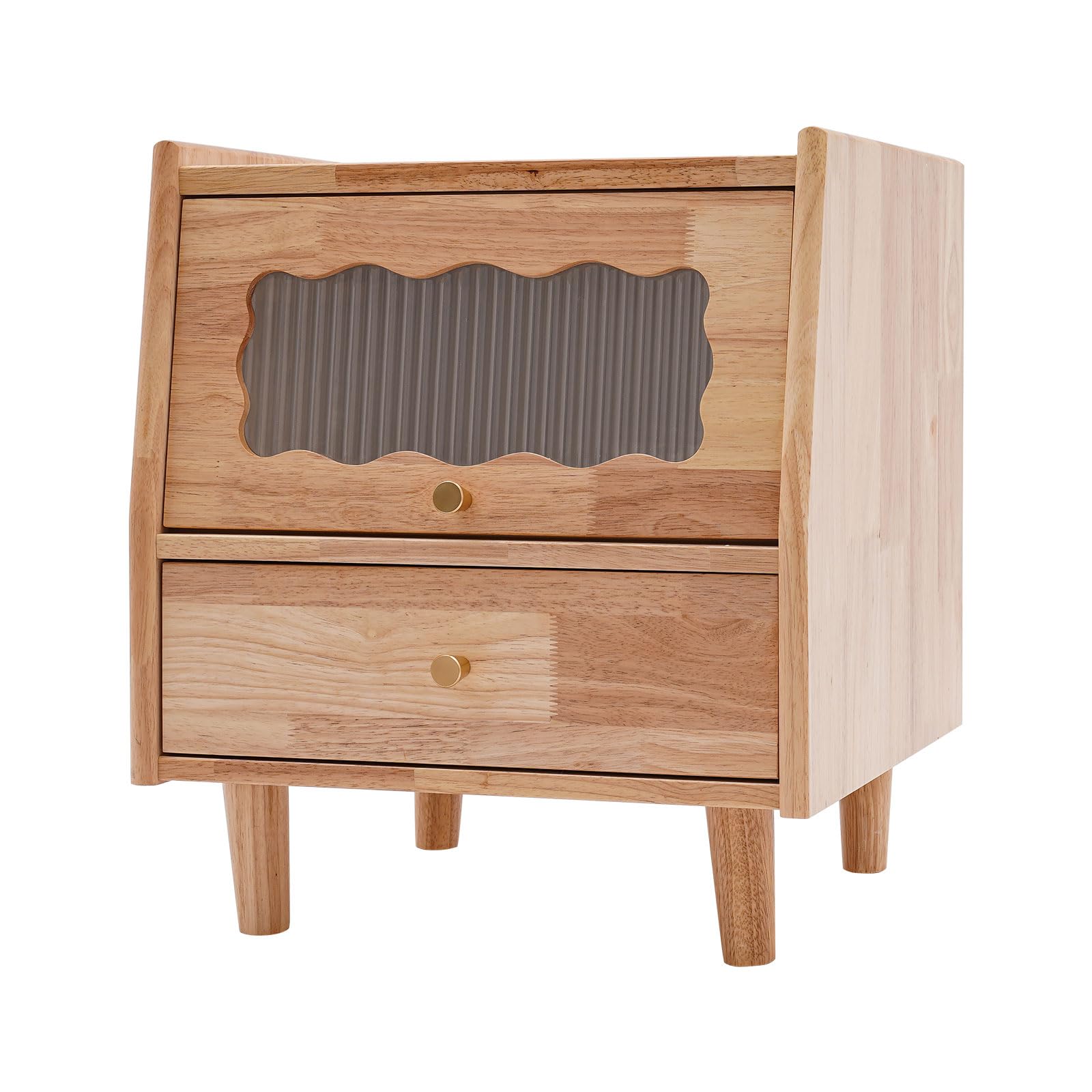 ZUANYAN Oak Nightstand Glass Drawer Solid Wood Nightstand for Living Room Office Bedroom Original Wood Color Nightstand