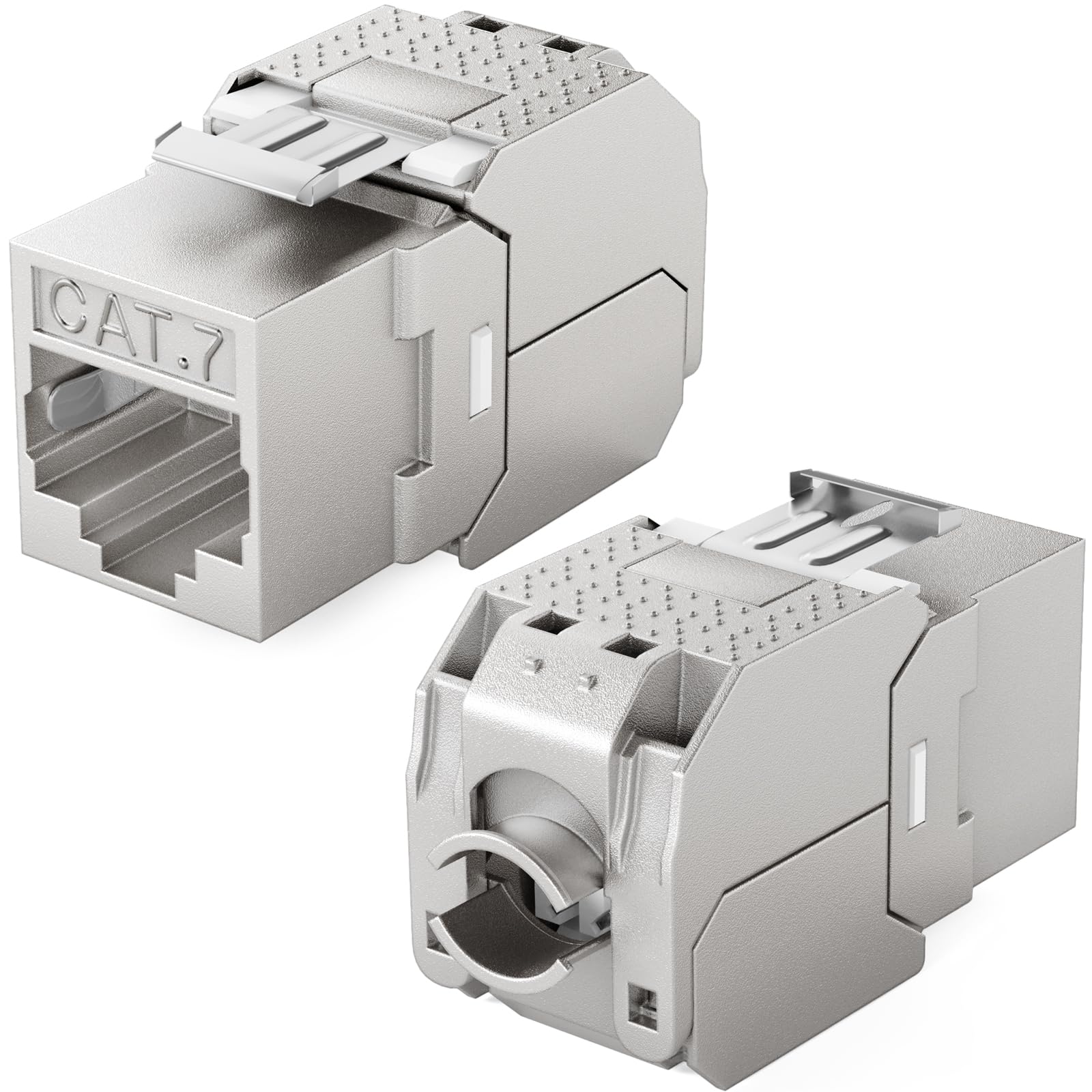 hb-digital Juego de 16 módulos Keystone CAT.7 RJ45 + 8 adaptadores de riel de metal Keystone para riel de sombrero, 35 mm estándar, conector RJ45 apantallado, acero inoxidable, montaje LSA Ethernet