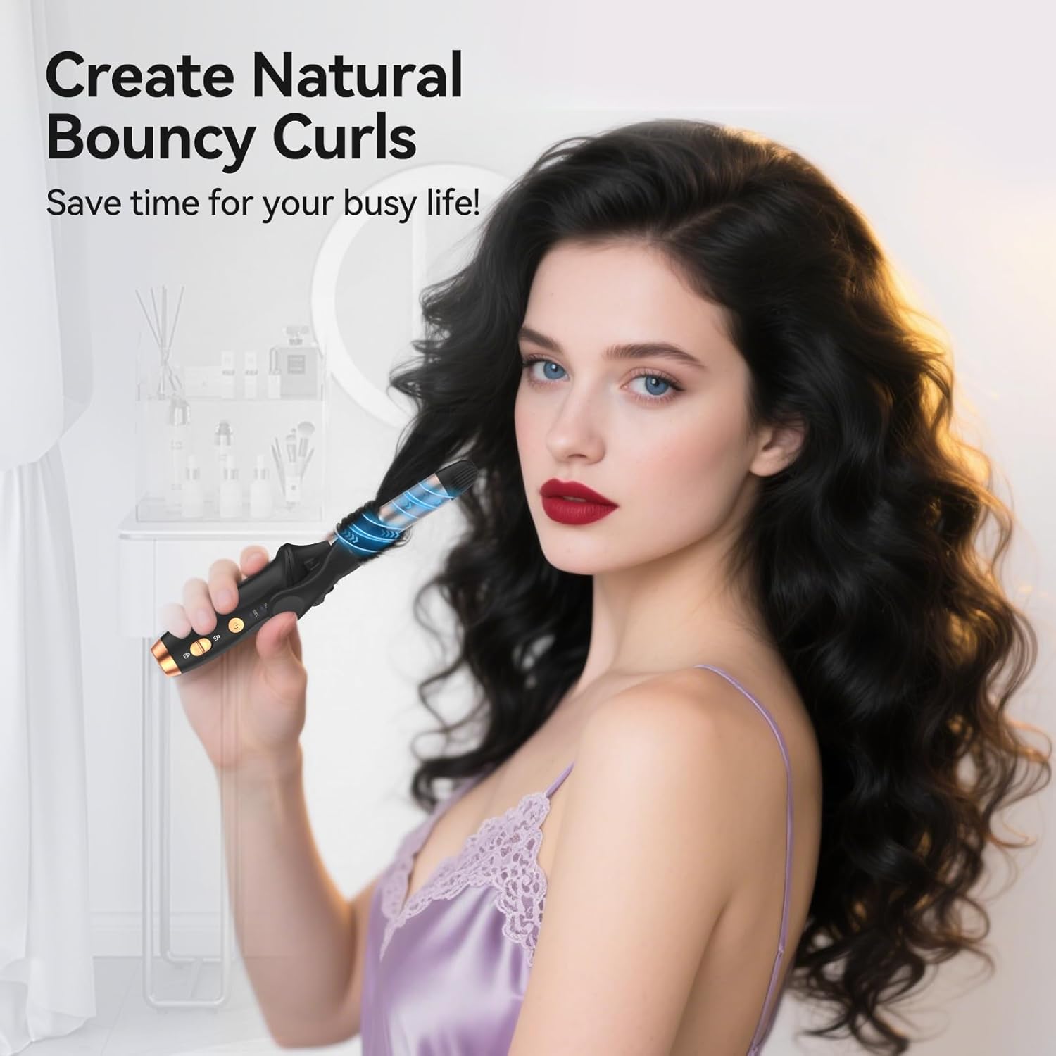 Cordless Curling Iron Hair Curler: Mini USB Rechargeable 4000 mAh 3 Temp Setting Travel Portable 200 Million Negative Ion for Long Short Hair