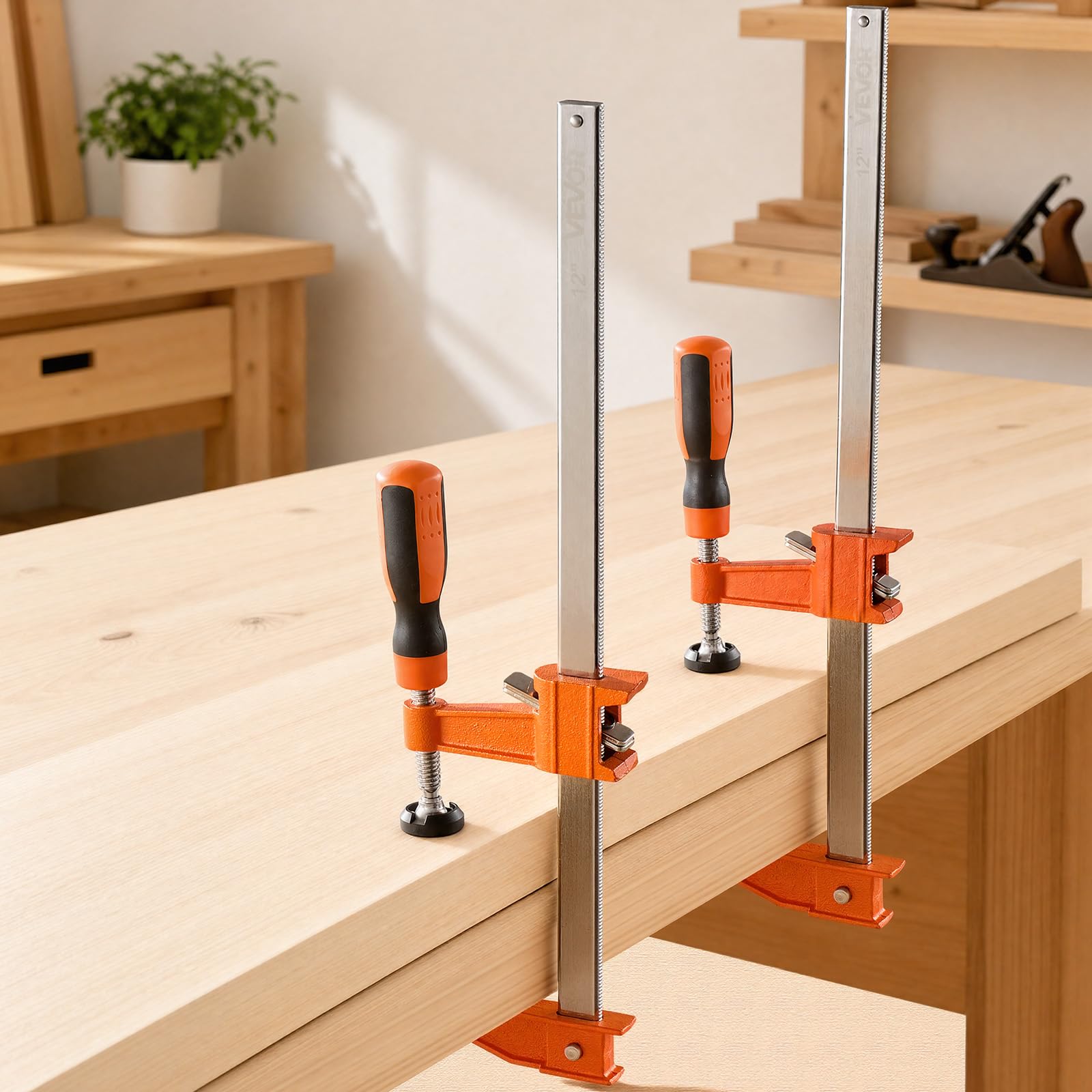 VEVOR Morsetti a Barra per Legno, Morsetti a F da 15,24 cm e 30,48 cm, Carico 272 kg, 8 Pezzi, con Cuscinetto in Plastica e Design Autobloccante, Ghisa Malleabile e Acciaio al Carbonio, per Fai Da Te