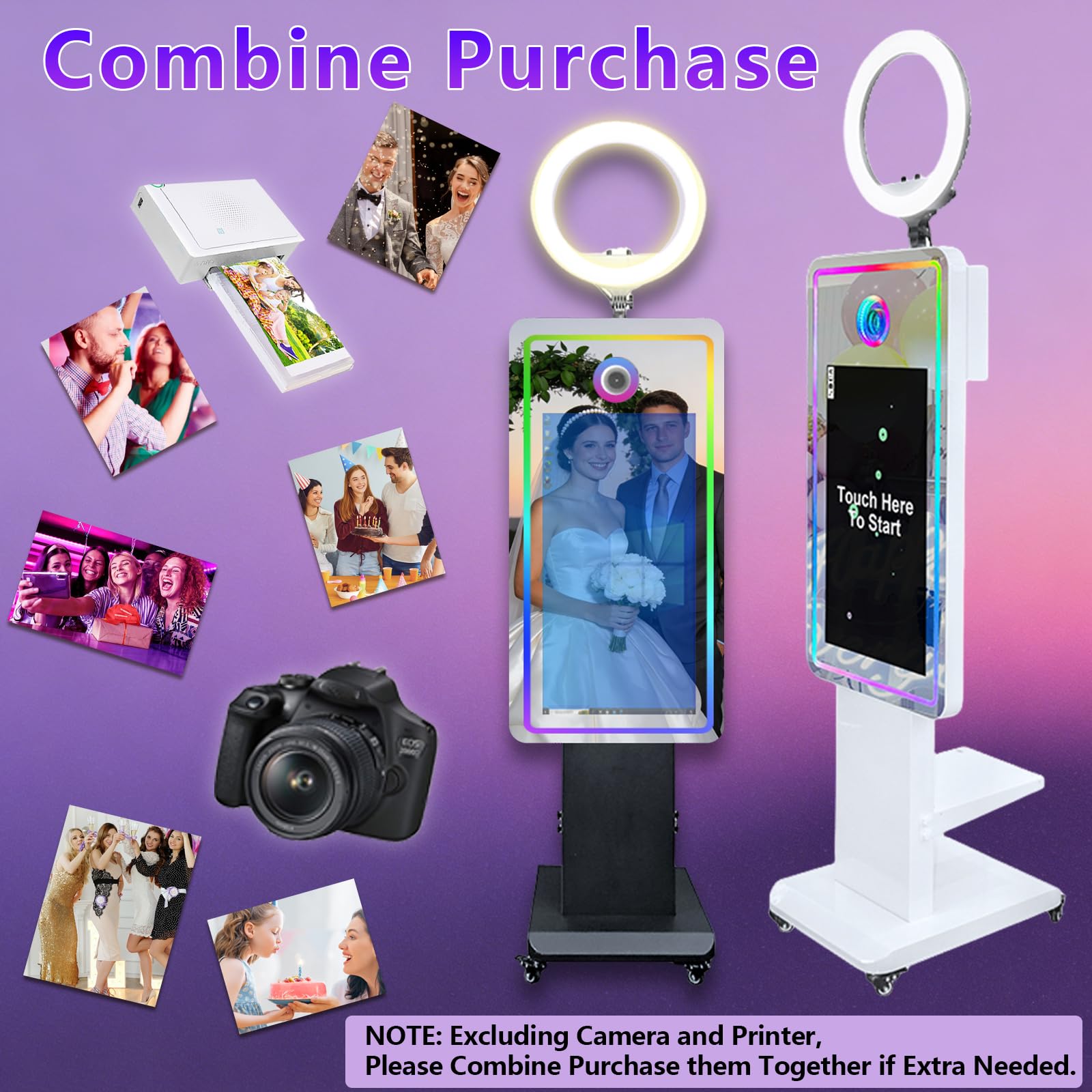 Magic Mirror Photo Booth z ekranem dotykowym 81.3 cm, fotobudka do selfie z futerałem lotniczym, fotobudka RGB na imprezę, wydarzenie, wynajem weselny (czarna, fotobudka)