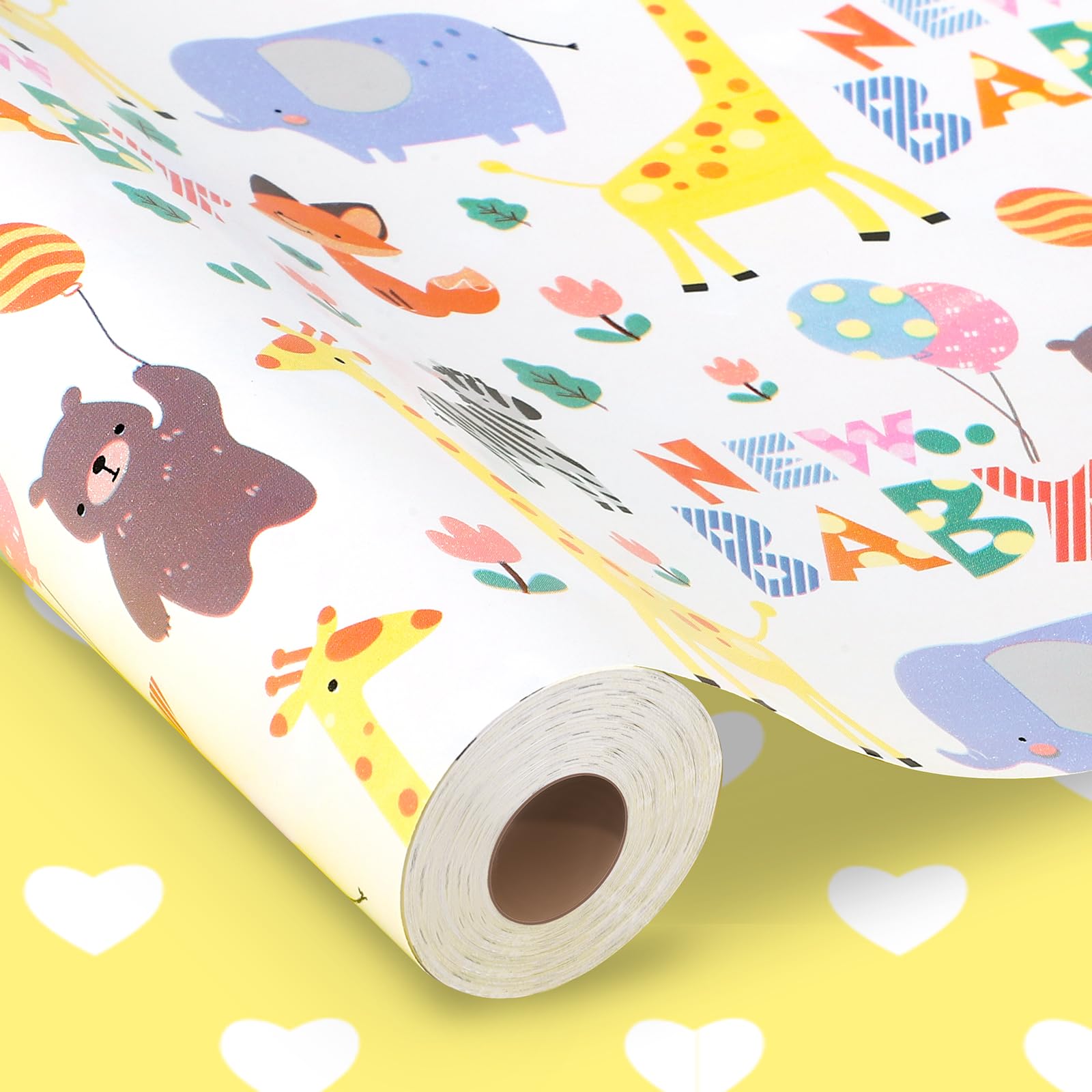 woric 43cm*15m Baby Shower Wrapping Paper Roll, Animals & New Baby Design Gift Wrapping Paper Double Sided for Gift Wrap Baby Shower Newborn โ image 1