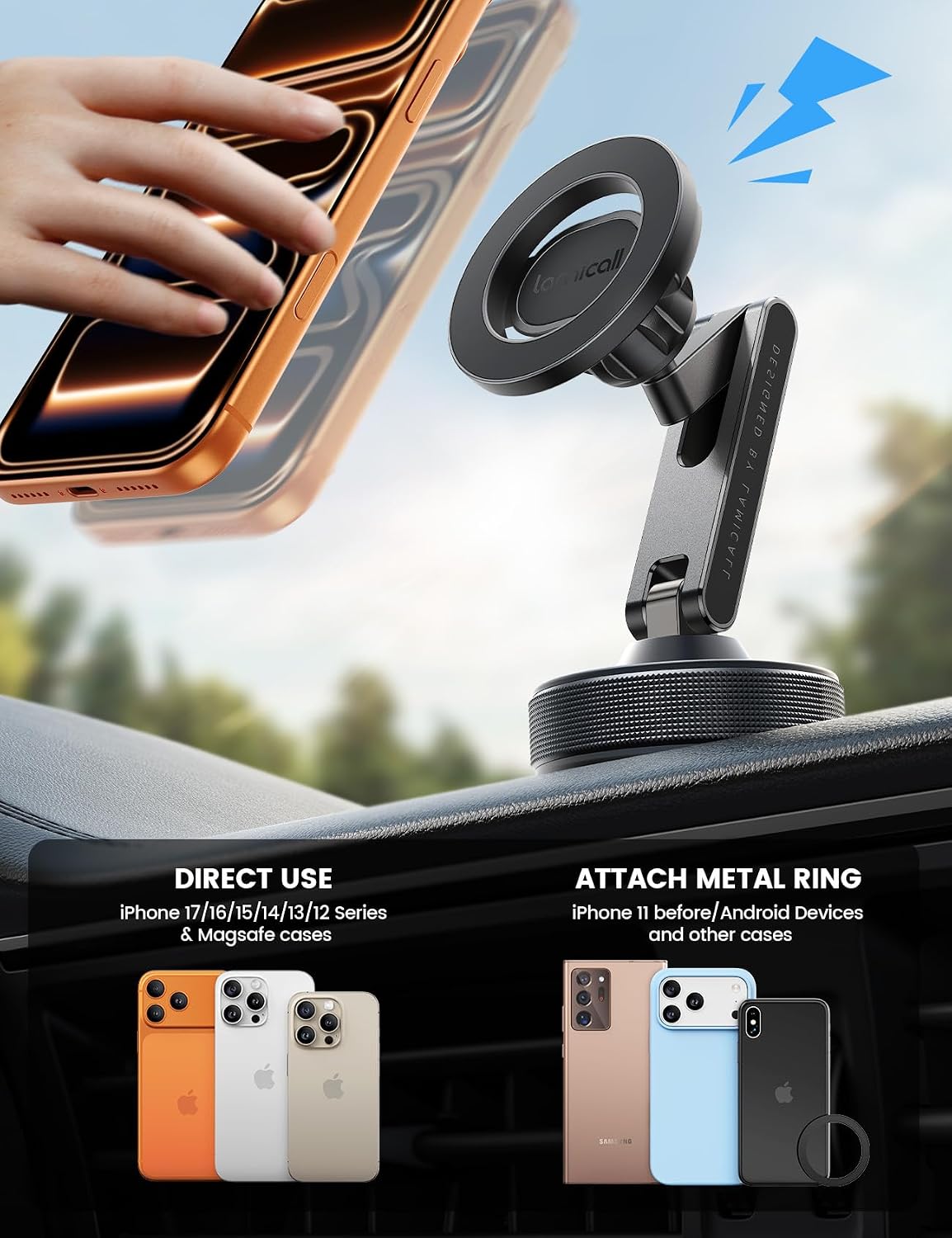 Lamicall for Magsafe Car Mount - [Ultra Nano Gel & 70+LBS Vacuum Suction] 360° Magnetic Phone Holder for Car Suction Cup Phone Mount Dashboard Windshield Car Mount for iPhone 17 16 15 14 13 Pro Max
