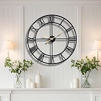 Vantic 32 Inch Silent Roman Numeral Metal Wall Clock - Oversized Non-Ticking Decor for Living Room, Bedroom, Kitchen