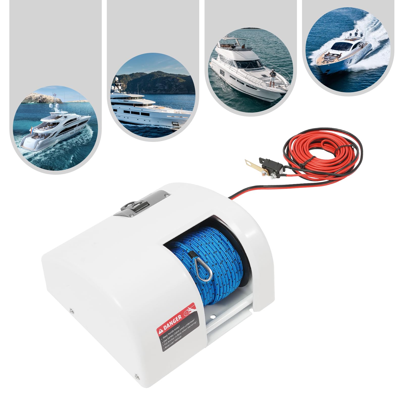 ZGEXING 25LBS Marine Electric Windlass with Remote Control 12V Saltwater Boat Windlass Kit,for Fishing Boat Pontoon Boat,White