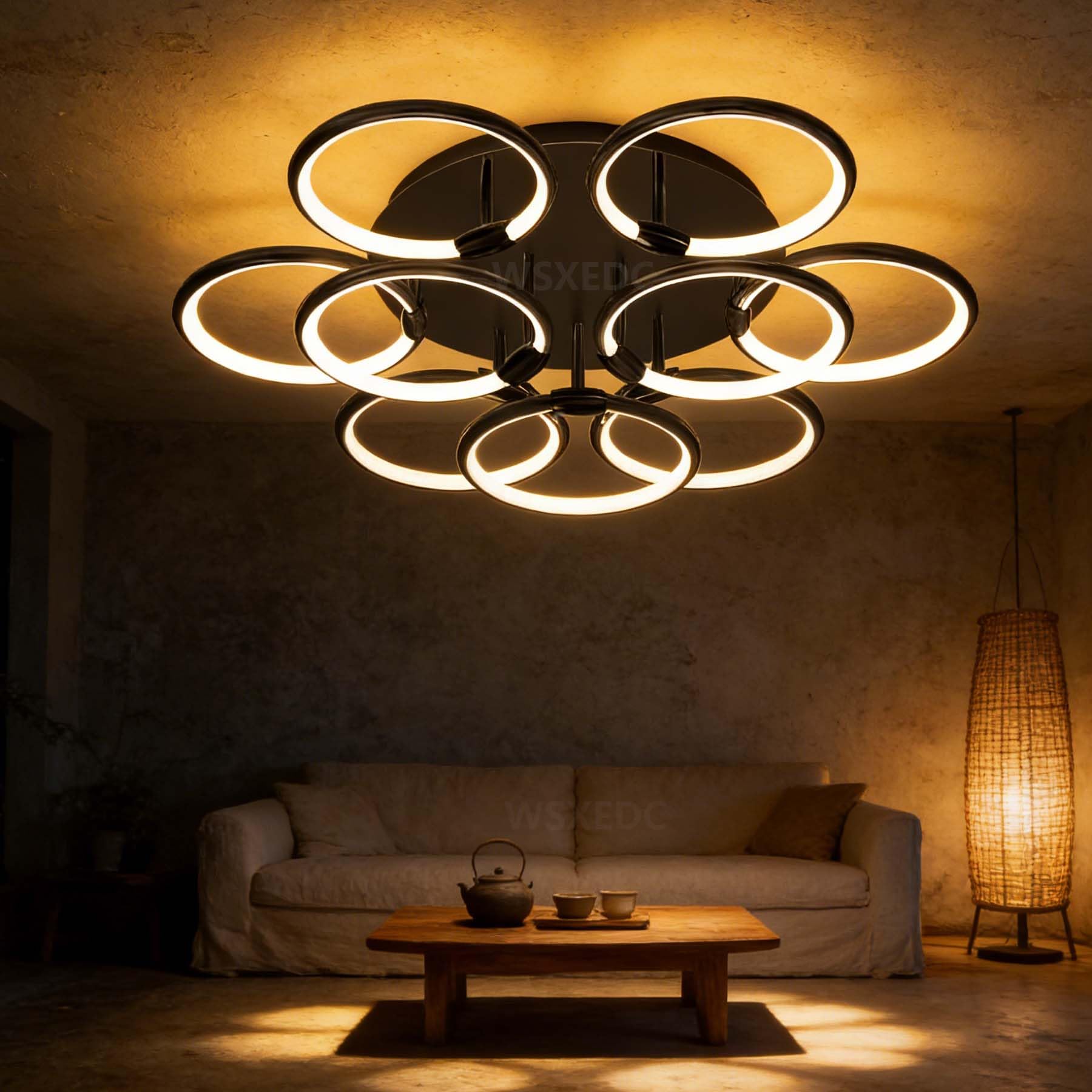WSXEDC LED Ceiling Lamp 9ring Black DIY Ceiling Light Ø80cm Living Room Lamp 70W Modern Dimmable LED Bedroom Ceiling Light for Living Room Office Dining Room Teenager's Room Bedroom