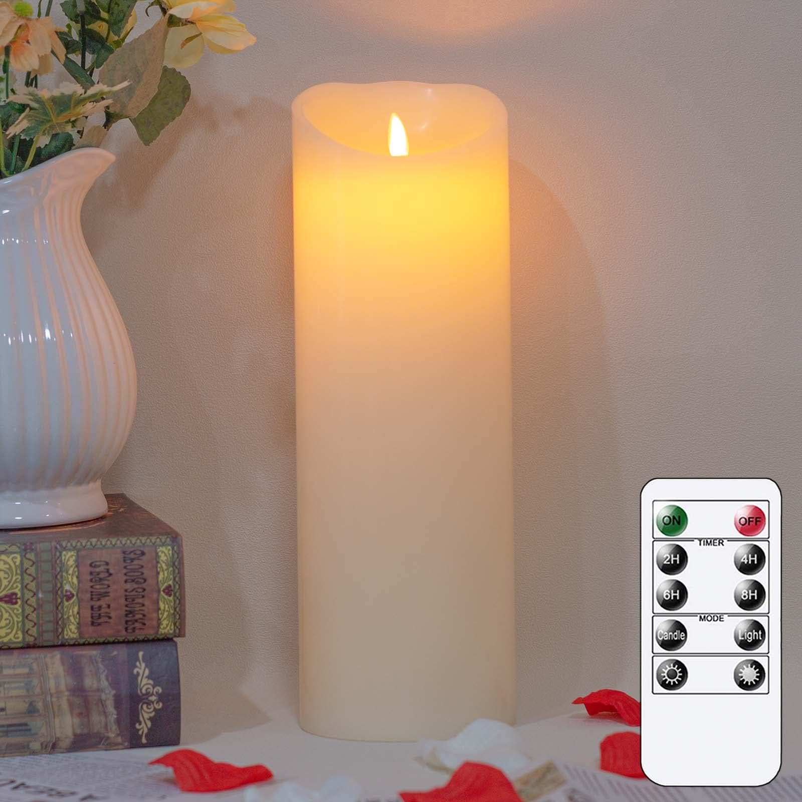30 x 10 cm LED Candles with Remote Control, Real Wax Battery Operated Flameless Flickering Pillar Candles with Timer Function, Ivory Electric Moving Wick, Flameless Candles