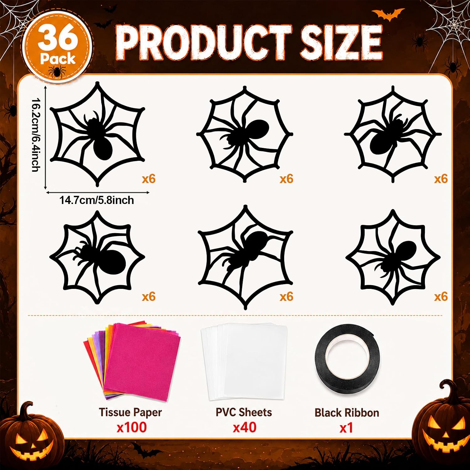 36 Pack Halloween Spider Web Suncatcher Craft Kit Tissue Paper for Kids