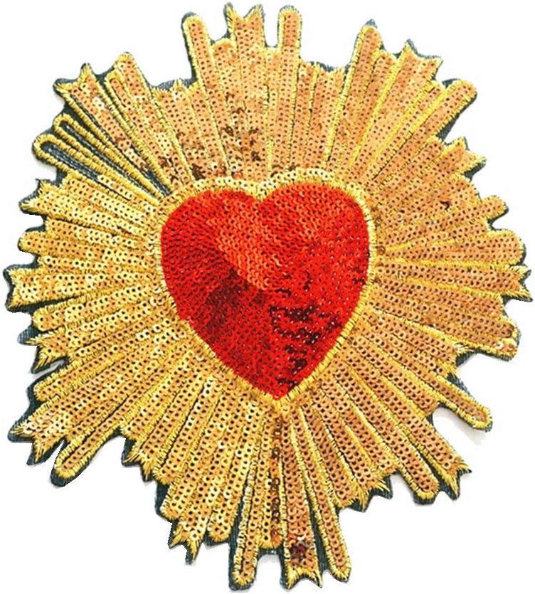 1 Pcs Embroidery Heart Large Patch Handmade Sequin Patches for Clothing DIY Applique Embroidered Flowers (Style 9)