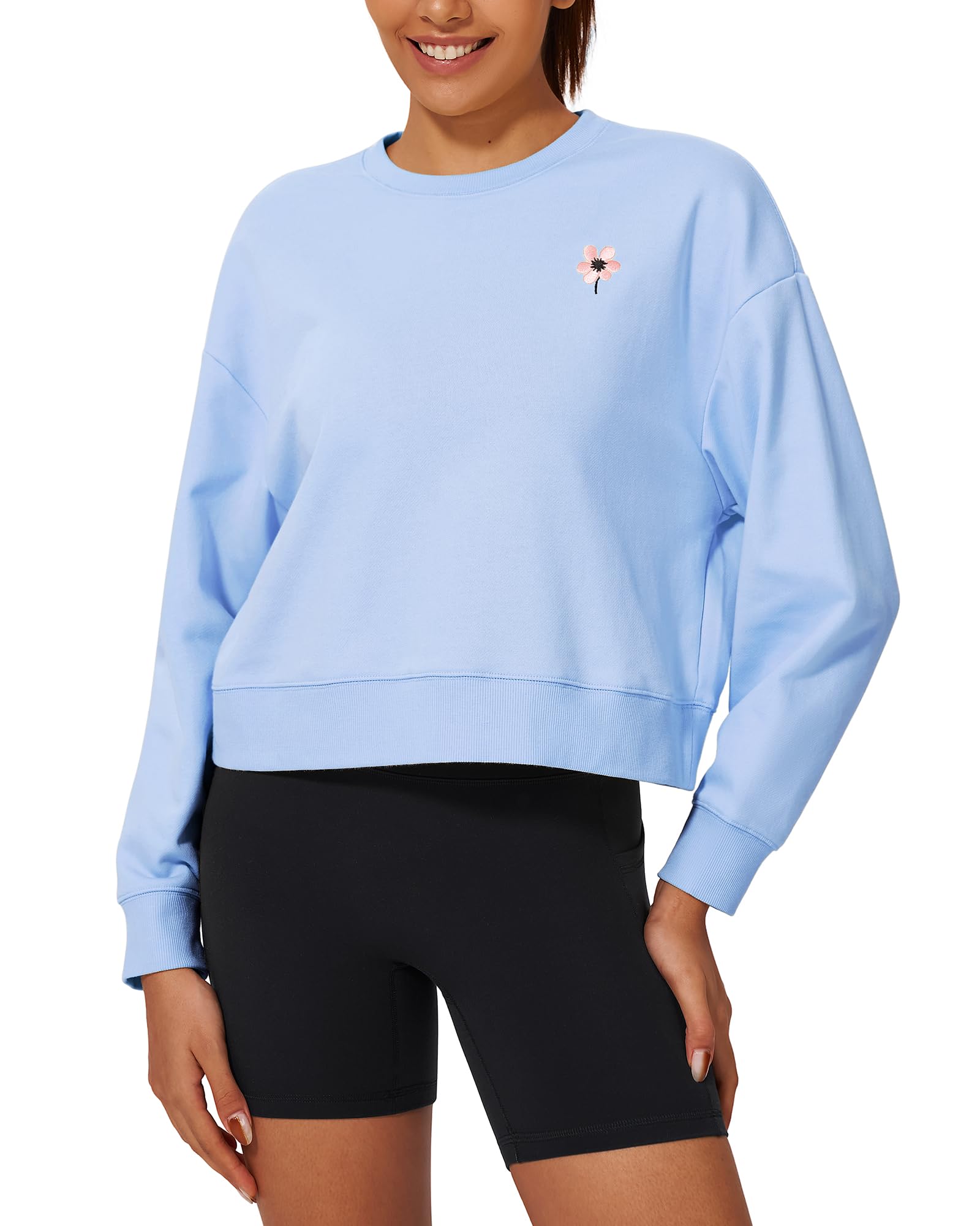 Stelle Cropped Sweatshirt for Women Crewneck Pullover Tops Oversized Long Sleeve (various colors)