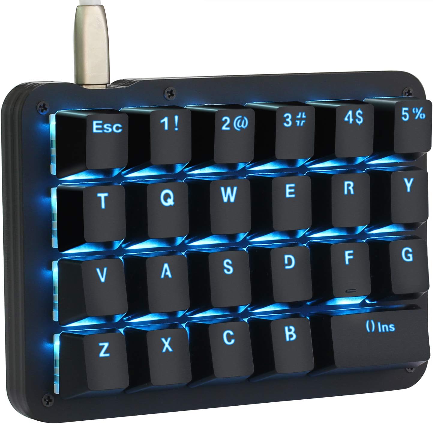 One Handed Macro Mechanical Keyboard, Blue LED Backlit Portable Mini One-Handed Mechanical Gaming Keypad 23 Fully Programmable Keys Red Switches (Blue Backlit/Red switches)