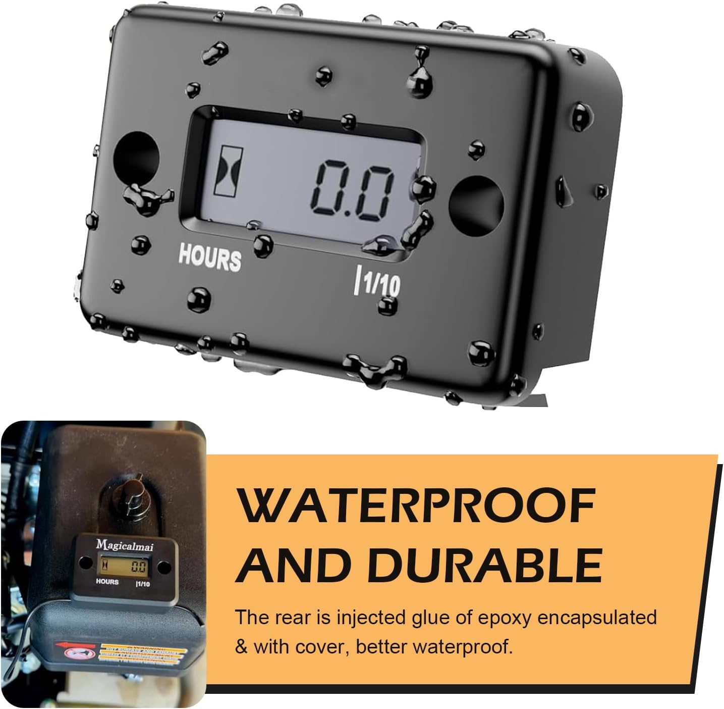 1 Set Hour Meter, Induction LCD Display Digital Timer with Screws and Fixed Ties, IP68 Waterproof Shockproof Timer for Spark Plug High Voltage Wire, Universal for Car Motorcycle ATV (Black)