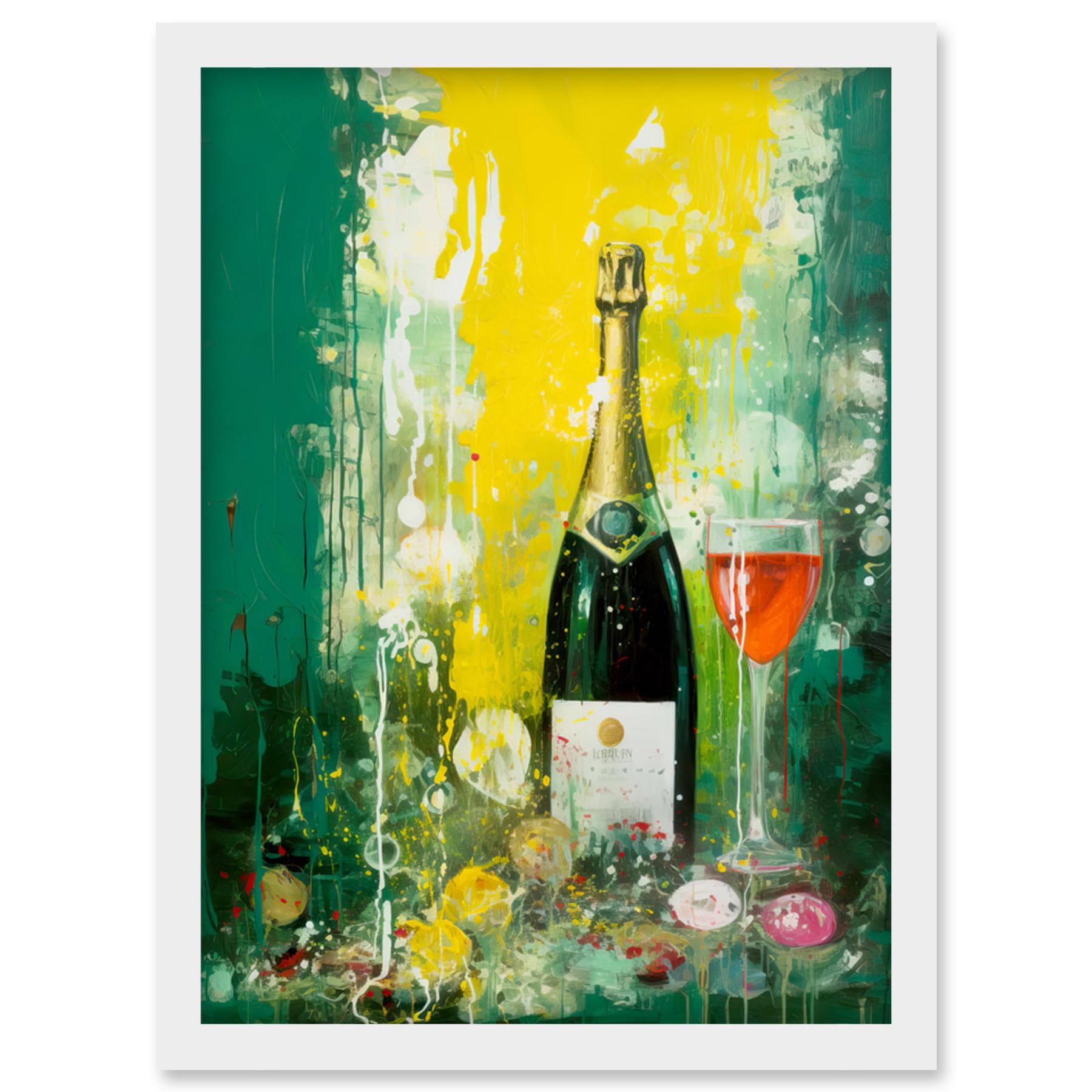Artery8 Bubbly Pink Champagne Sparkling Wine Celebration Artwork Framed Wall Art Print A4