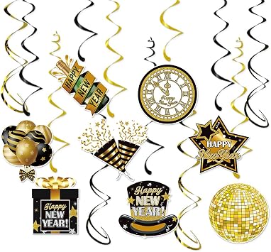 2026 Happy New Year Hanging Swirls 2026 New Years Eve Party Decoration Swirls Streamer 2026 New Year Countdown Streamers for New Year Eve12Pcs Fully Assembled